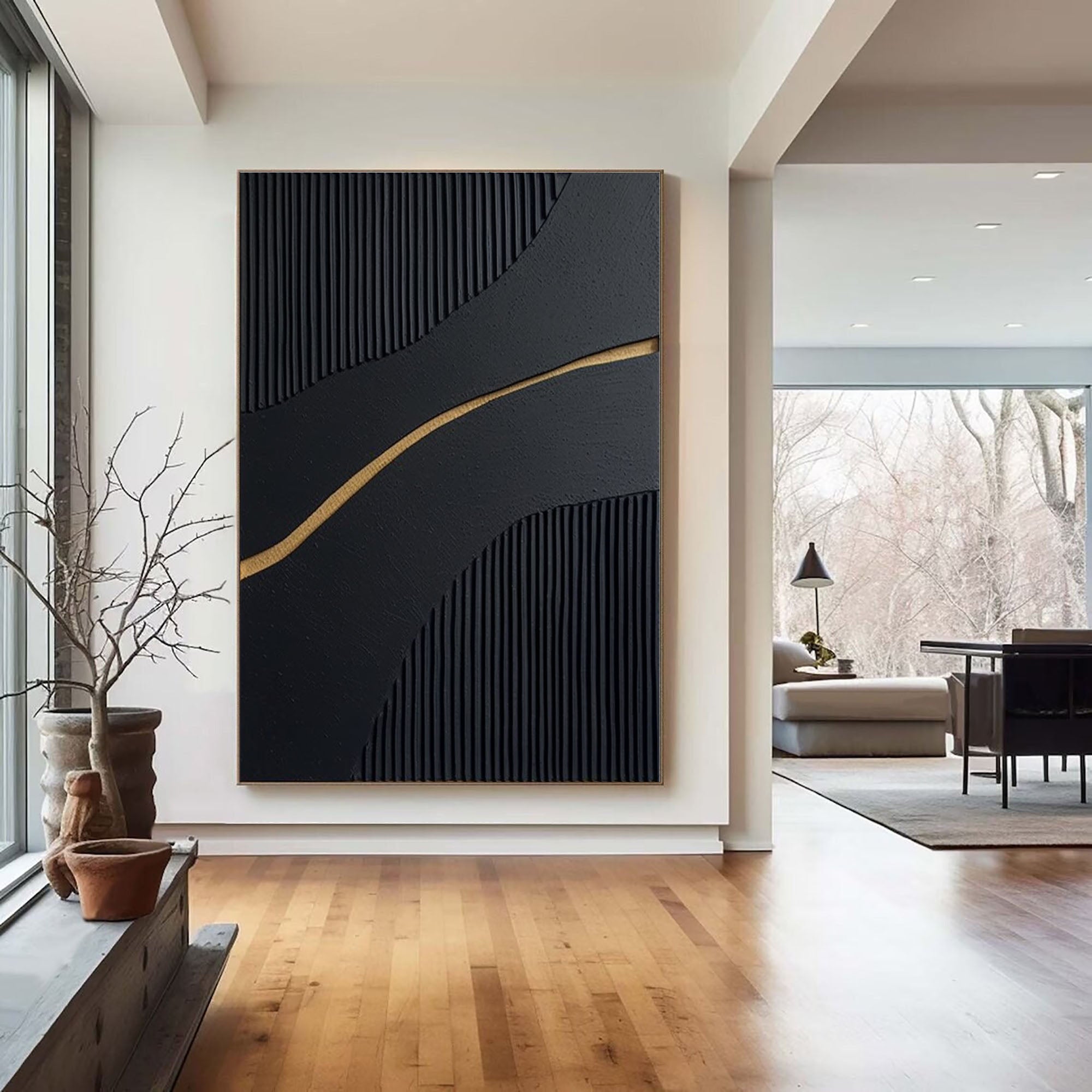 Large Black and Gold Abstract Canvas Art for Home Decor #BM 024