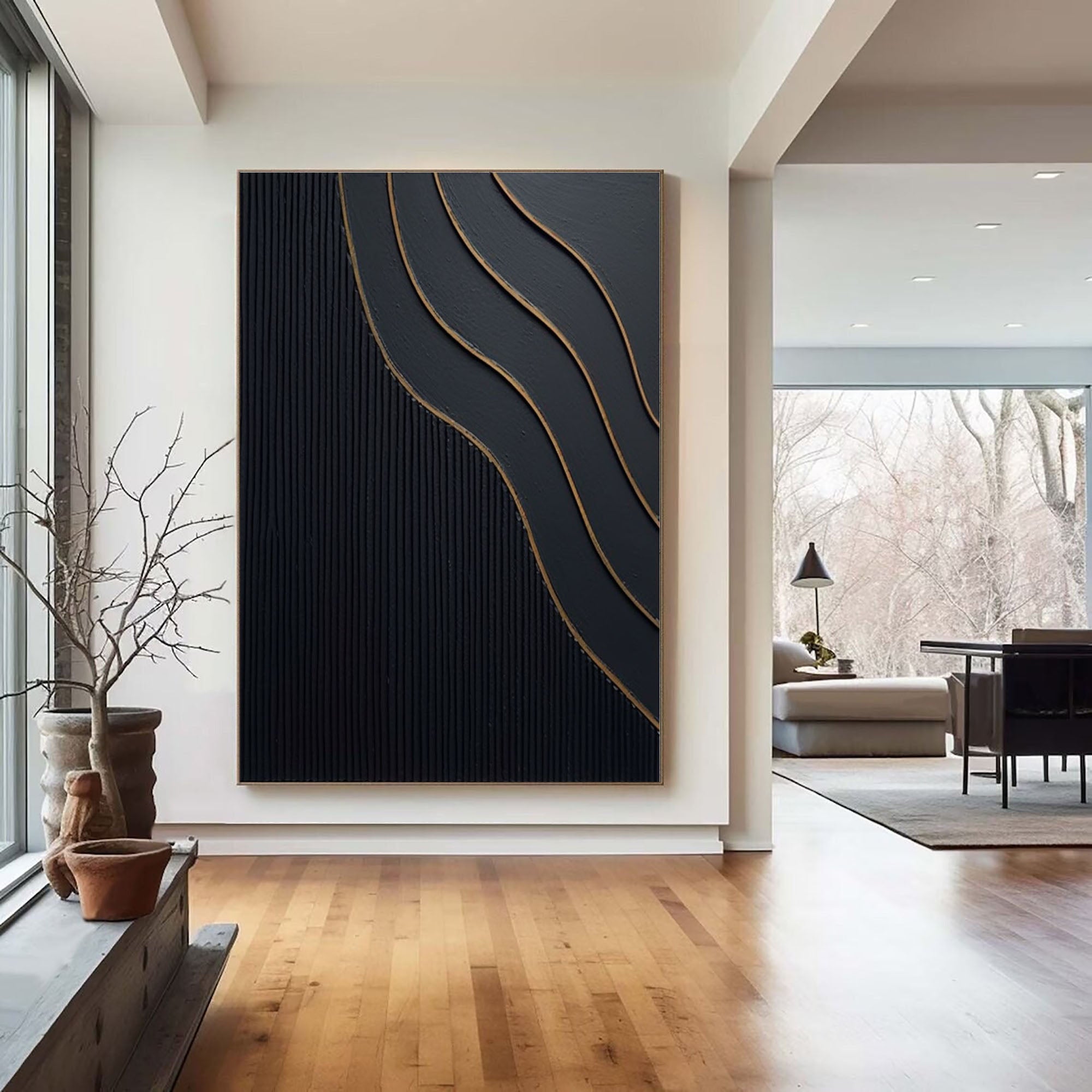 Large Black and Gold Abstract Canvas Art for Home Decor #BM 027