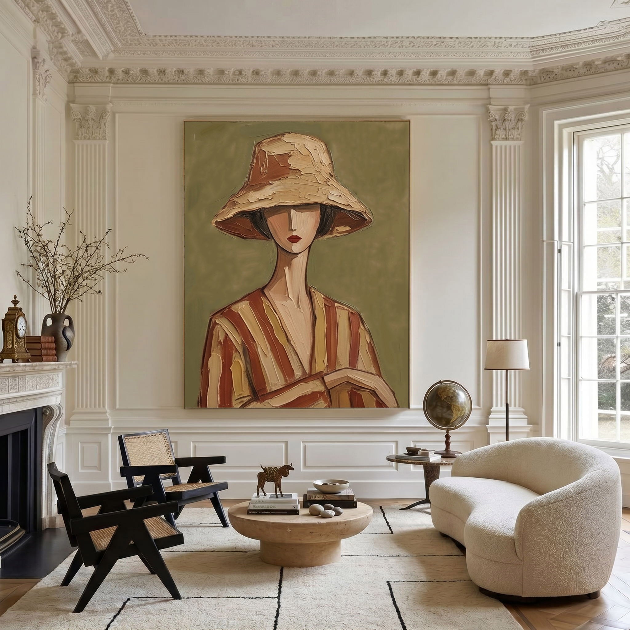 Large Modern Woman Portrait Wall Art Abstract Oil Painting Cowgirl Cowboy Vintage Americana Art Western Fashion Figure Contemporary Interior Decor
