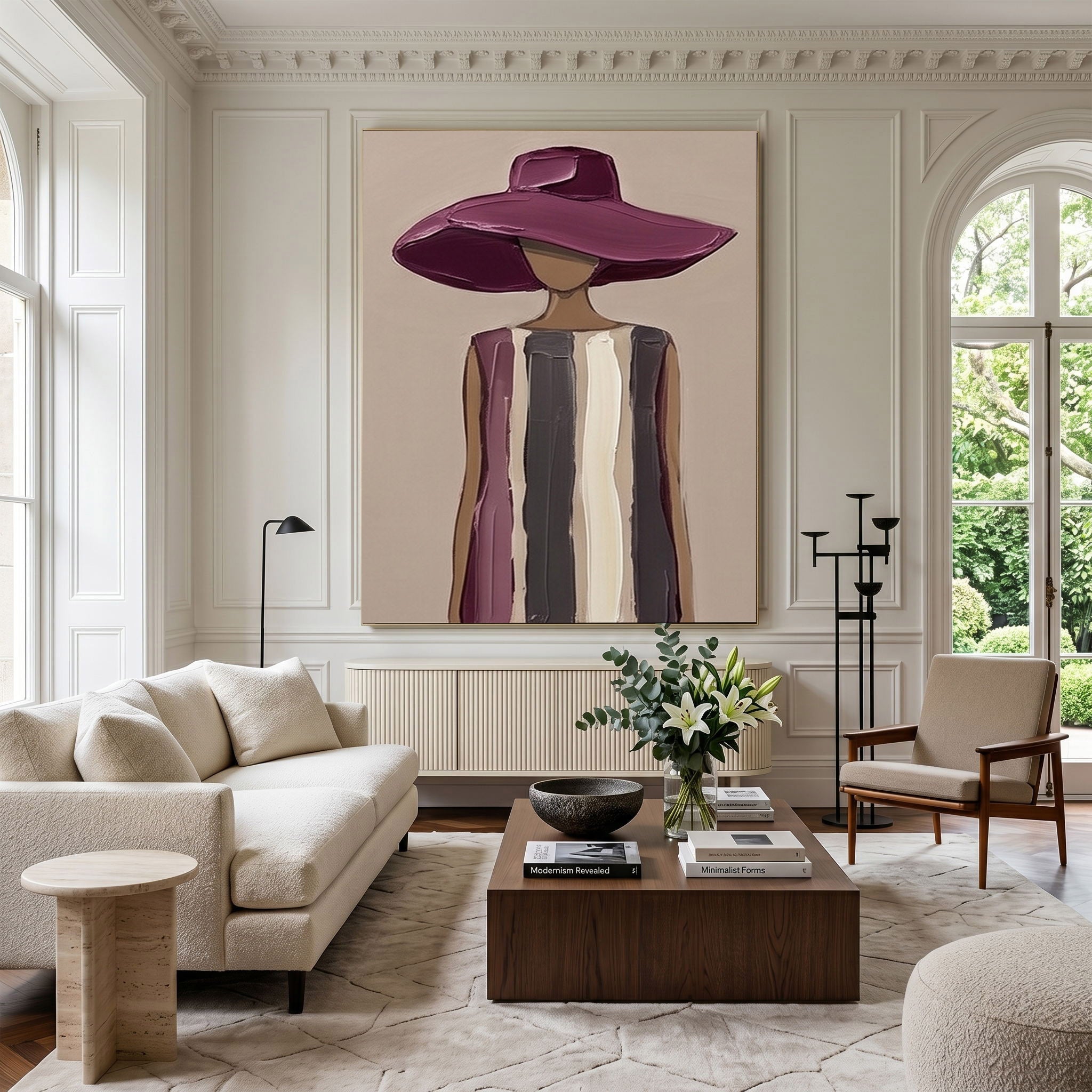 Large Modern Woman Portrait Wall Art Abstract Oil Painting Cowgirl Cowboy Vintage Americana Art Western Hat Fashion Figure Contemporary Decor