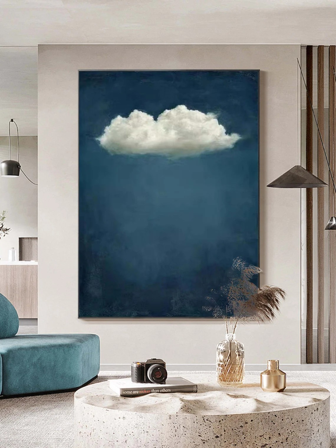 Celestial Solitude: Emerald Blue Cloud, Minimalist Sky Art #BGA 107