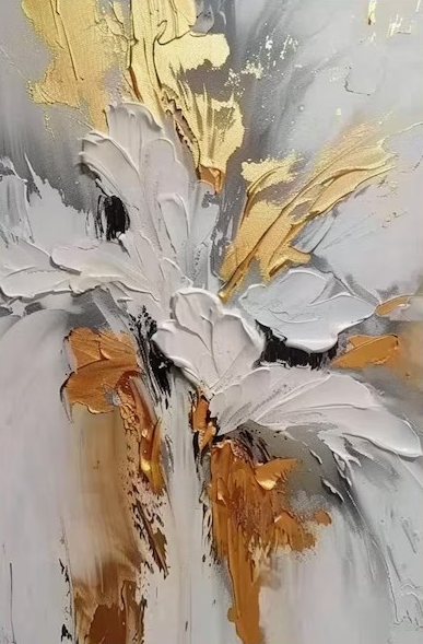 Opulent Bloom Set: 3D Gold Floral Art, Textured Abstract Art #BGA 133