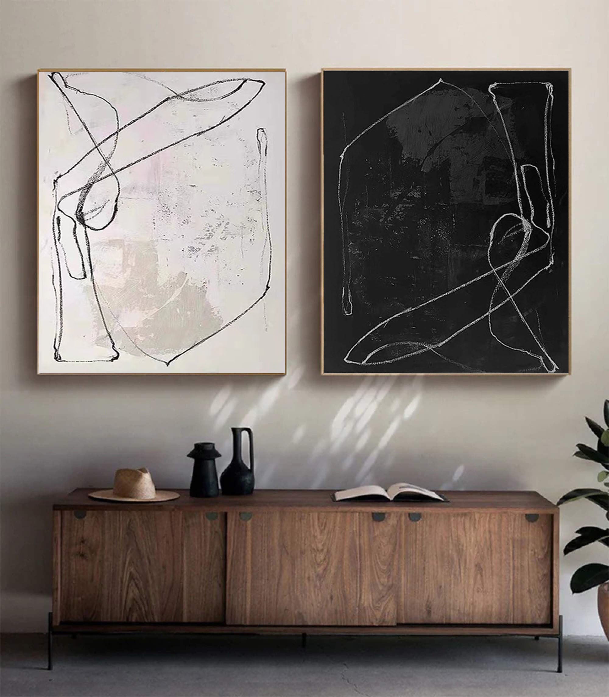 Black & White Abstract  Painting  SET OF 2 #AVG 009