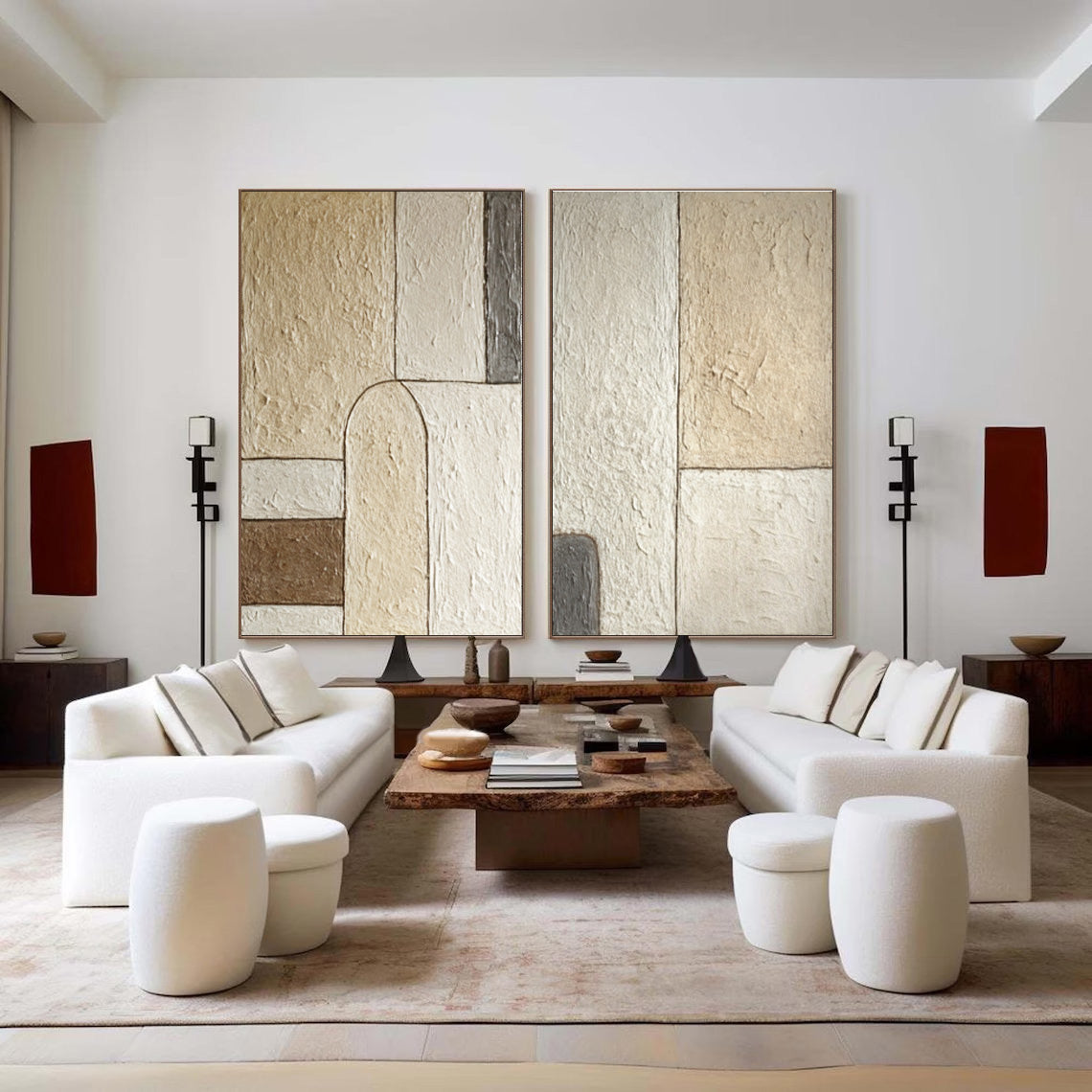 Neutral Abstract Art Set Modern Living Room Decor #WG 047