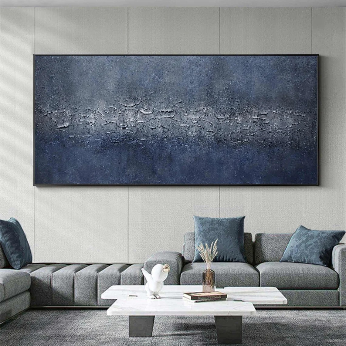 Chasm of Blue: Abstract Dark Blue Art, Tactile Relief Decor #BGA 109