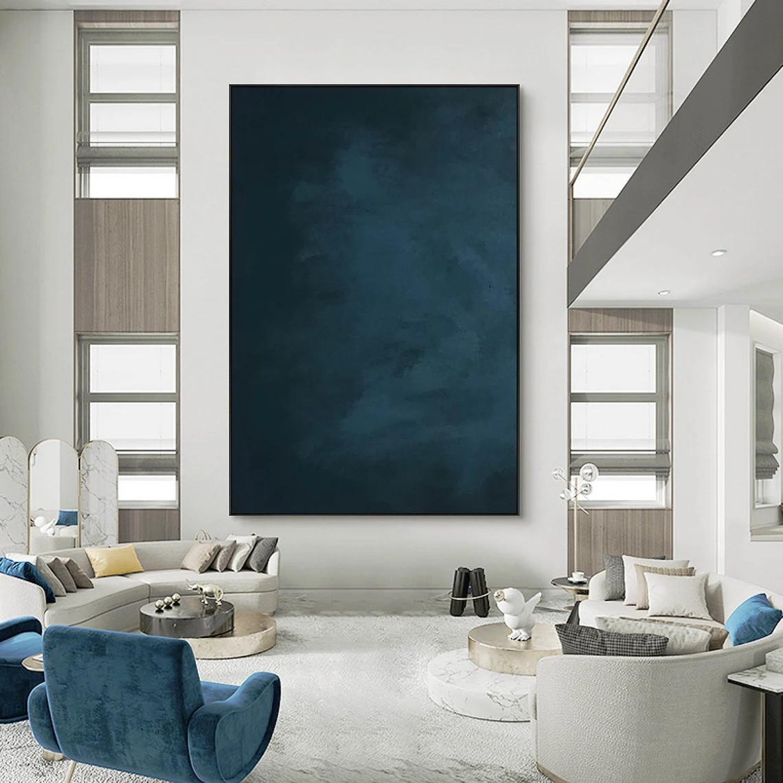 Dark Blue Abstract Art, Subtle Texture Painting, Modern Decor #BGA 078