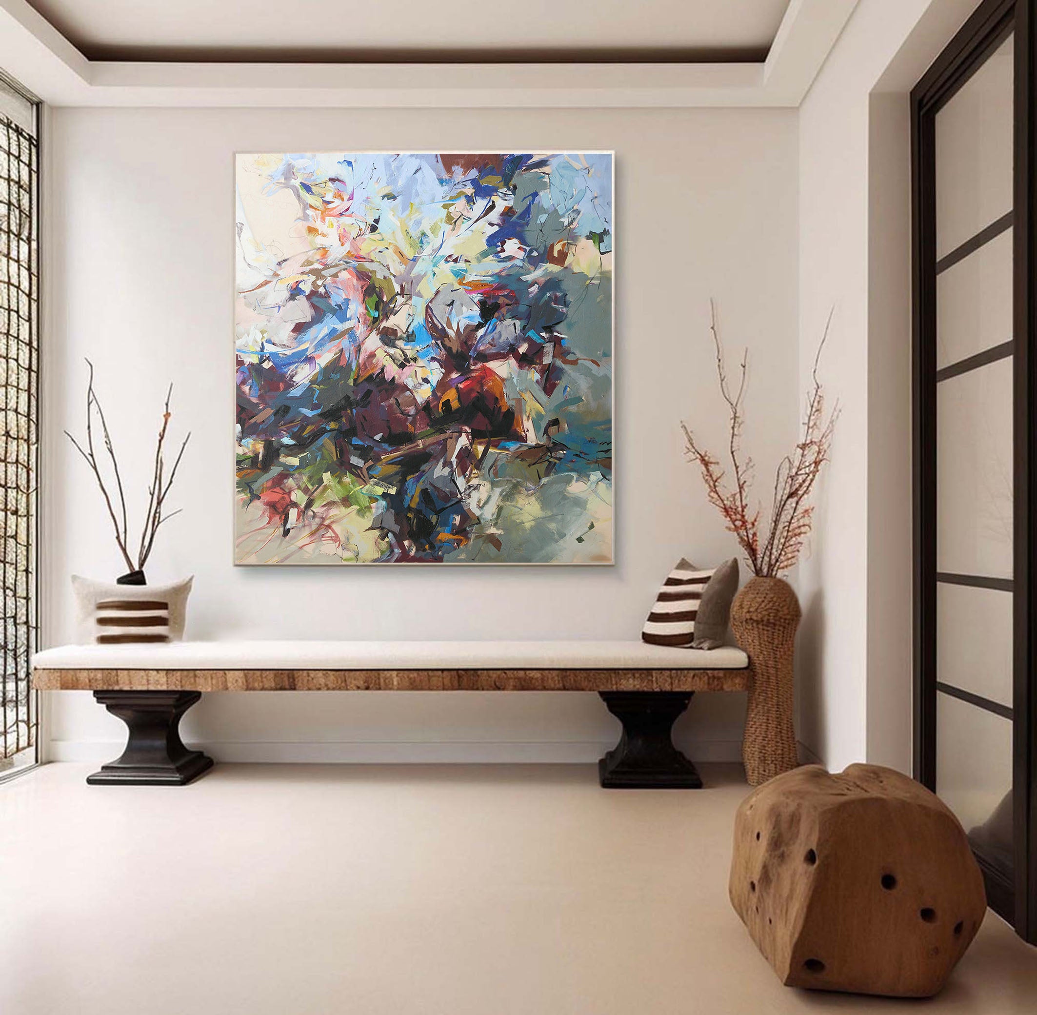 Colorful Abstract with Dynamic Brushwork, Minimalist Wall Art #BGA 072
