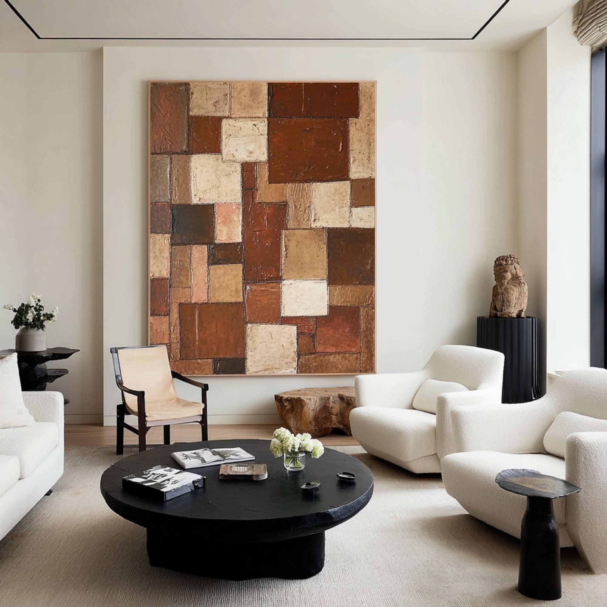 Large Abstract Oil Painting, Earth Tone Geometric Wall Art, Vertical Modern Entryway Decor | ArtvistaGallery #WAB 003