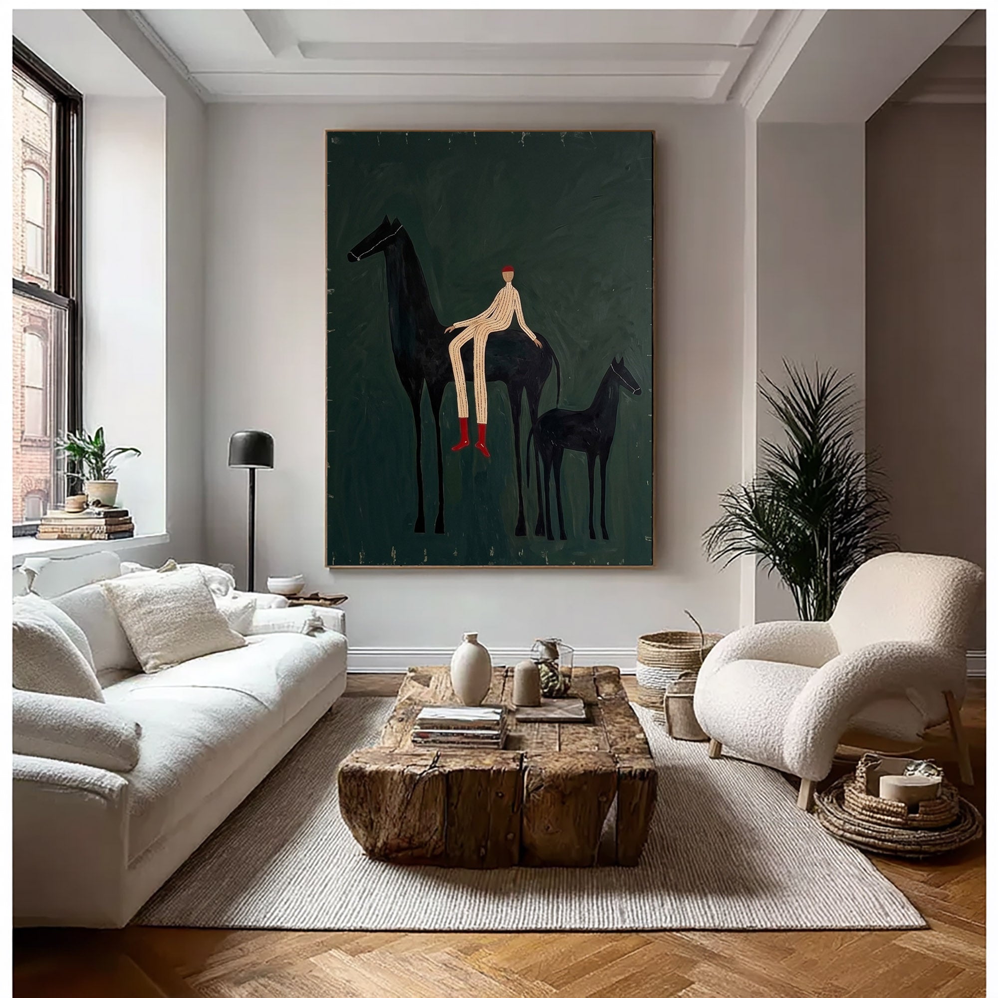 Large Cowboy Horse Wall Art Modern Western Horse Painting with Foal