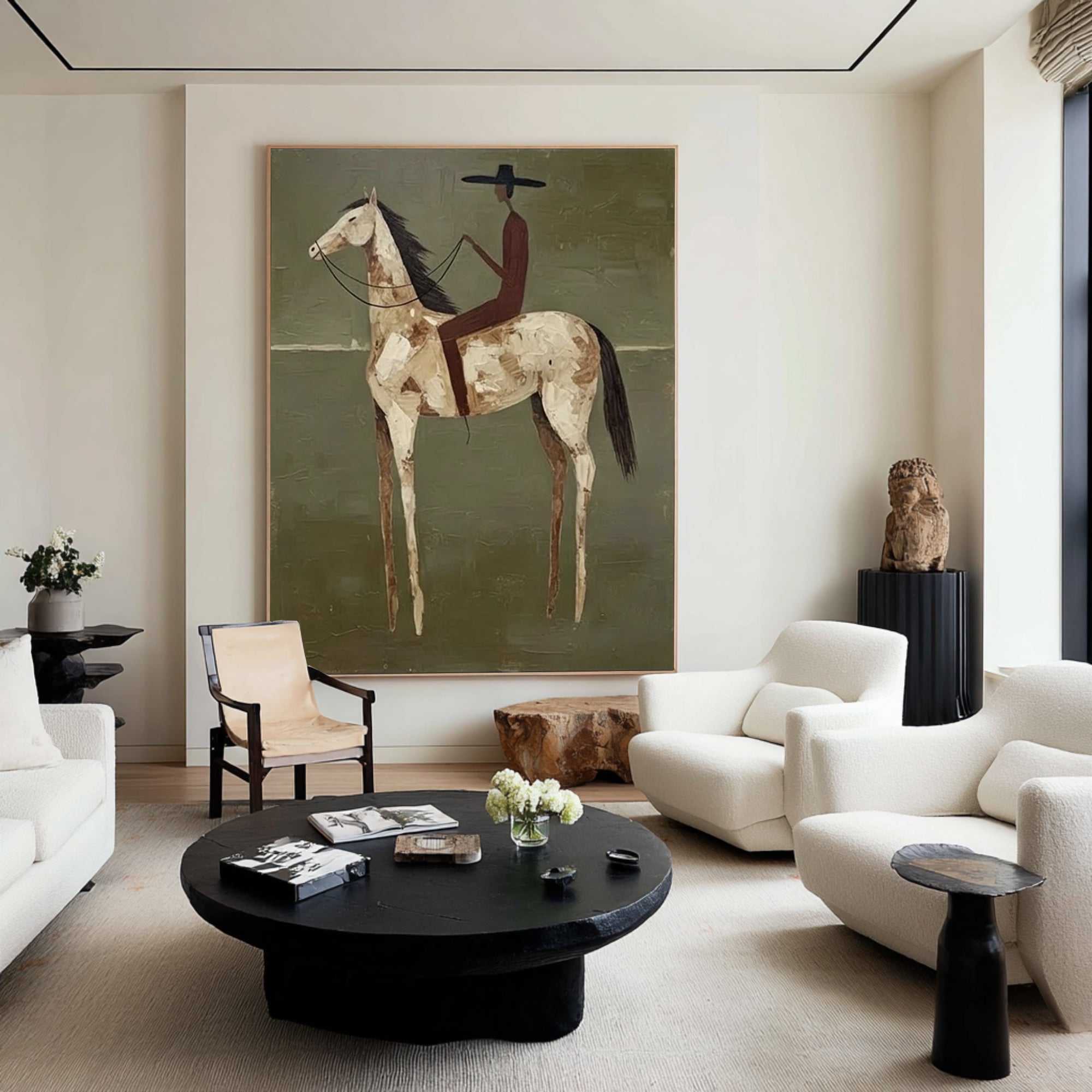 Large Abstract Horse Rider Painting Contemporary Figurative Wall Art