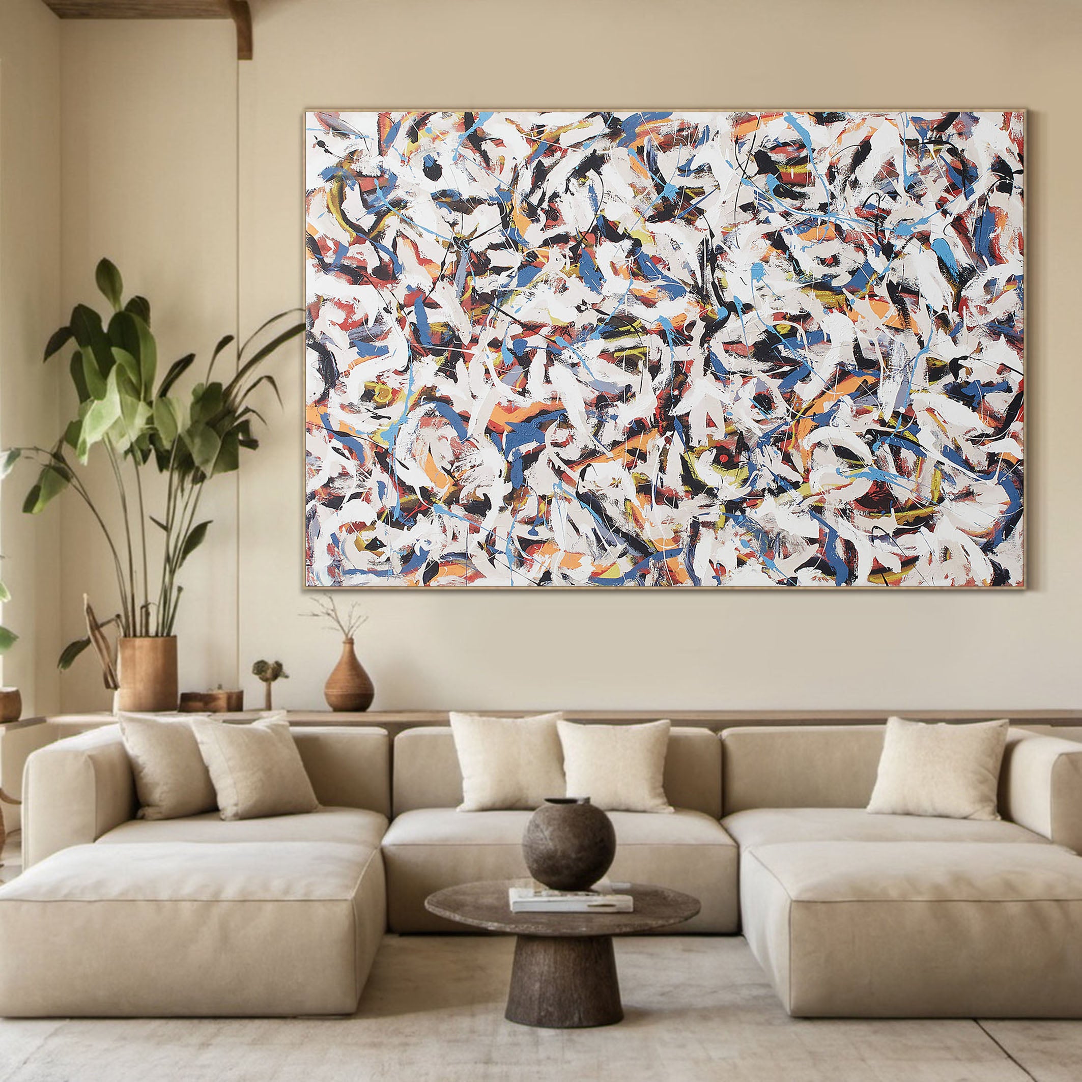 Dynamic Color Layering, Swirling Brushstrokes on White #BGA 064