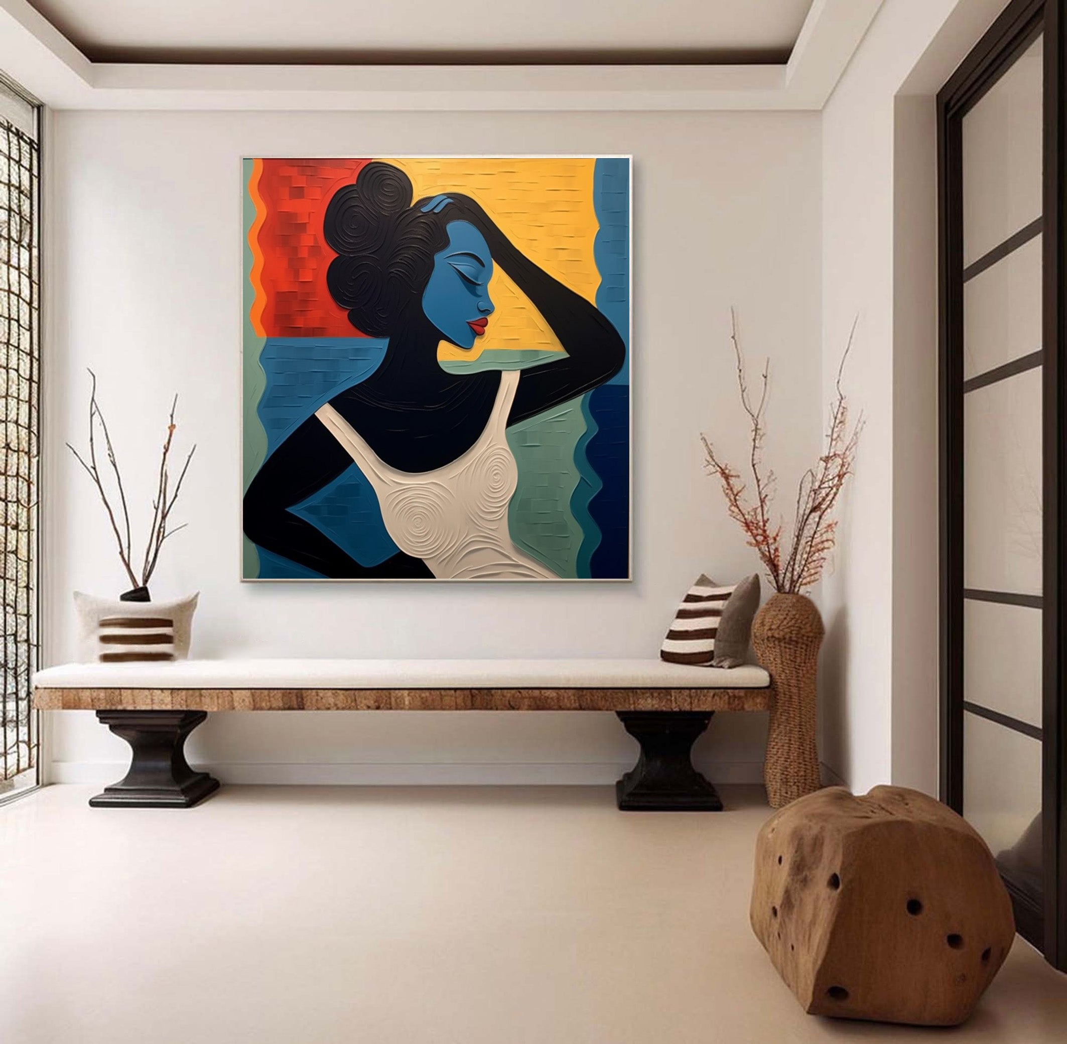 Textured Portrait with Bold Color Blocks, Modern Surreal #BGA 158