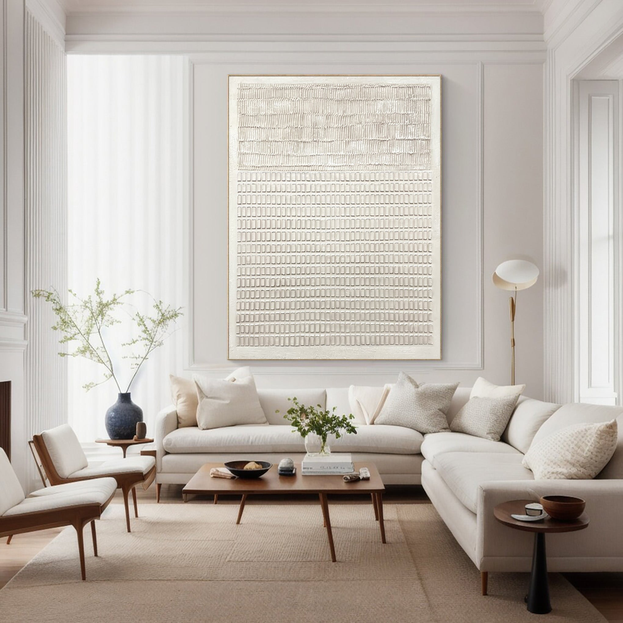 Large White Textured Art Modern Hallway Decor #WG 041