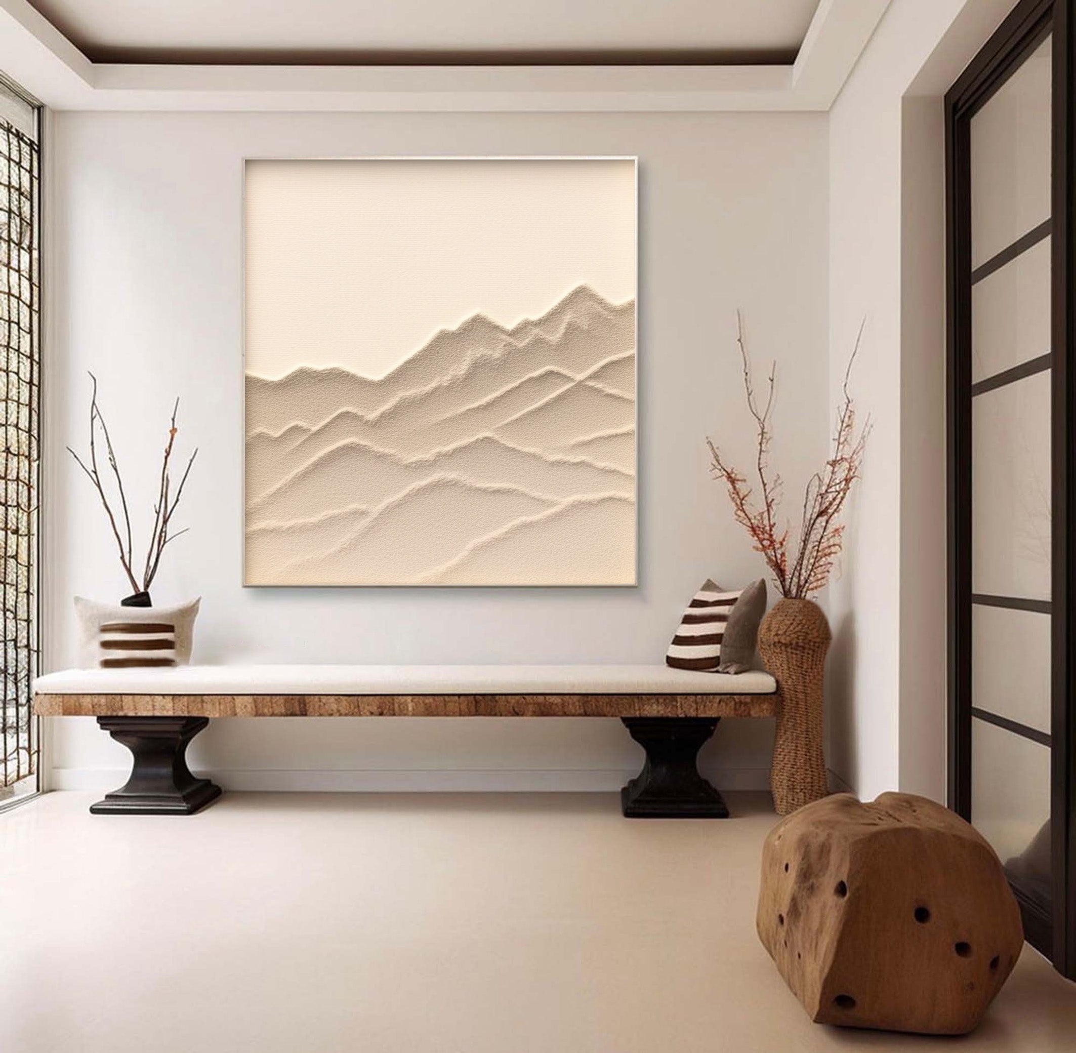 Textured Monochromatic Mountain Art, Serene Natural Design #BGA 167