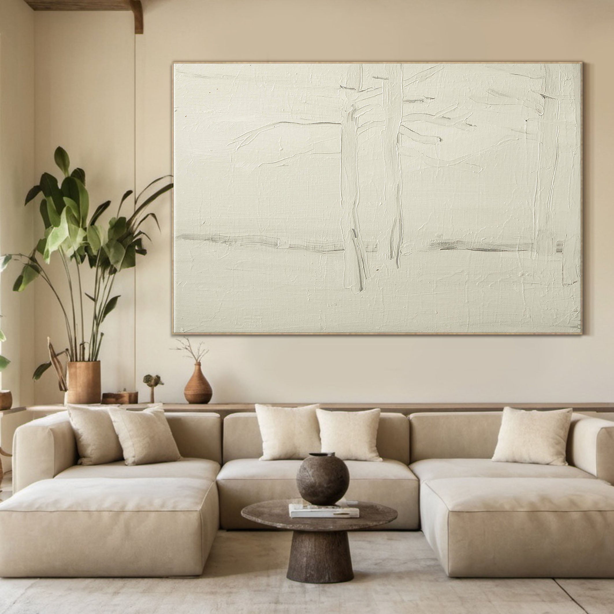 White Impasto with Textured Lines, Minimalist Wall Art #BGA 059