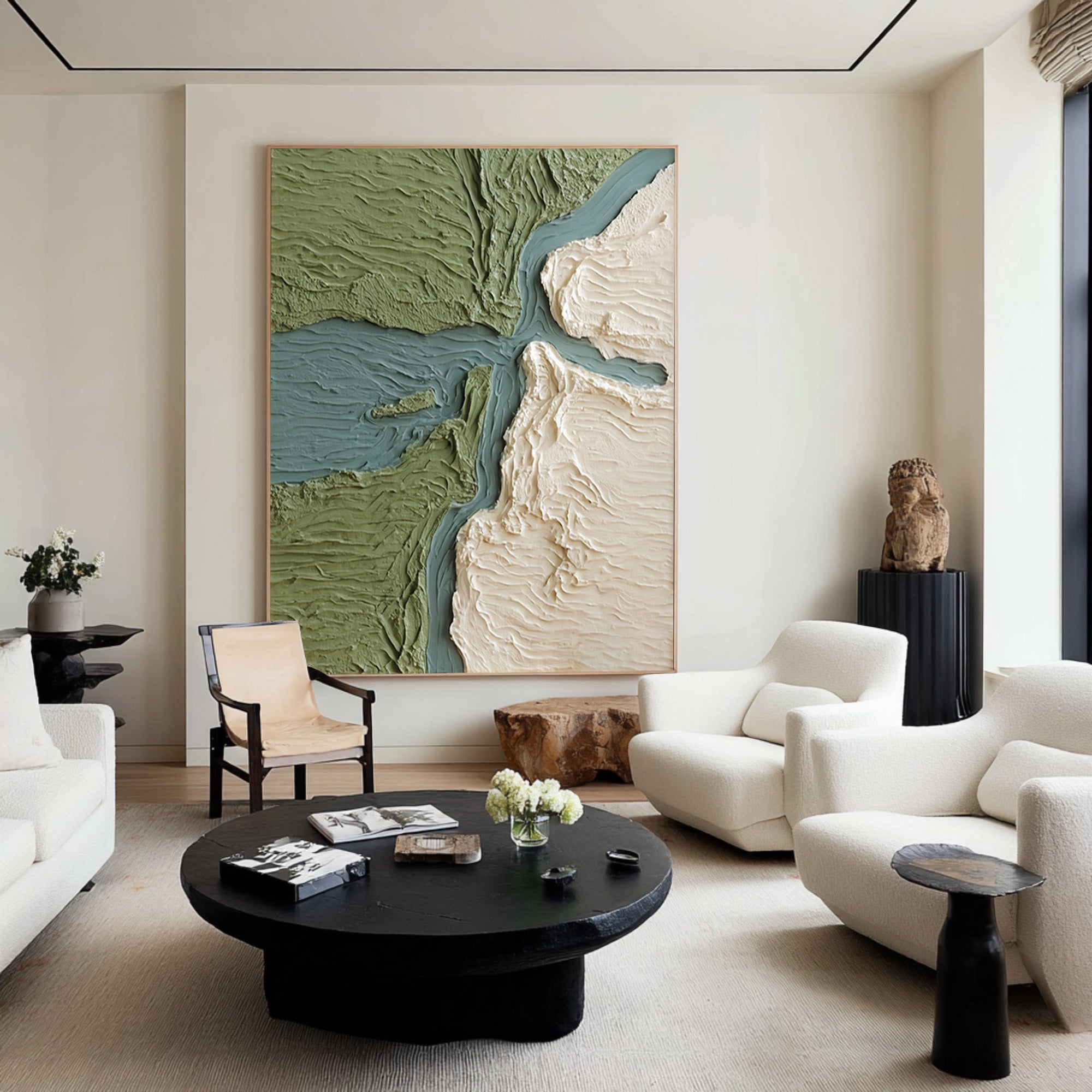 Large Abstract Oil Painting Green Minimal Landscape, Textured Art for Modern Interior | ArtvistaGallery #WAB 029
