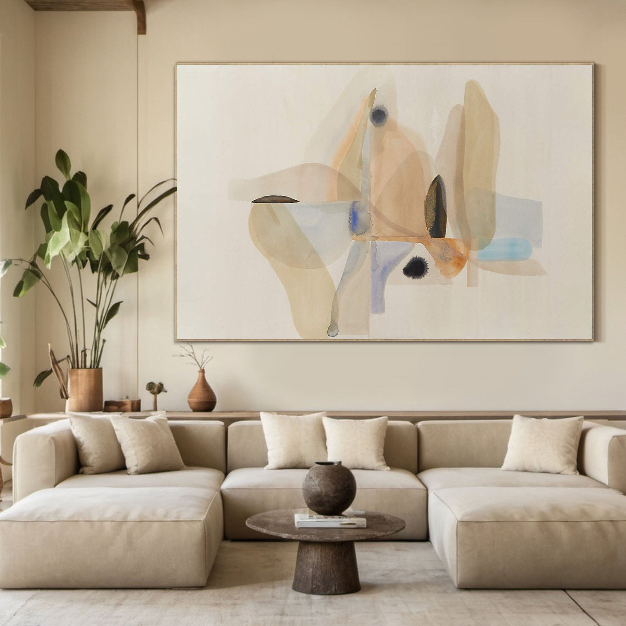 Neutral Color Abstraction with Organic Motifs, Minimalist Art #BGA 062