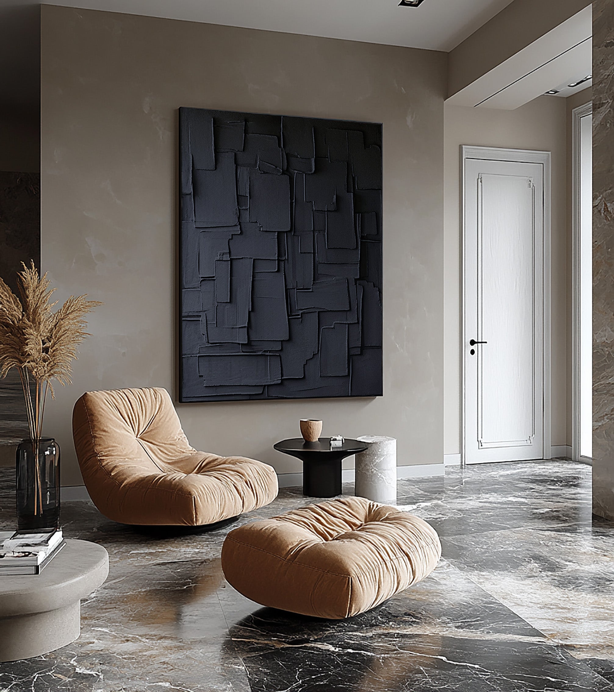 Minimalist Wall Art in Black | Abstract Geometric Canvas #BBA 054