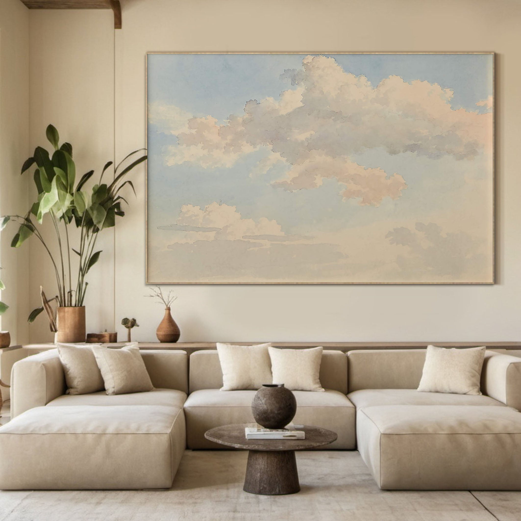 Cloudy Sky, Subtle Peach and Gray Tones, Modern Wall Art #BGA 058
