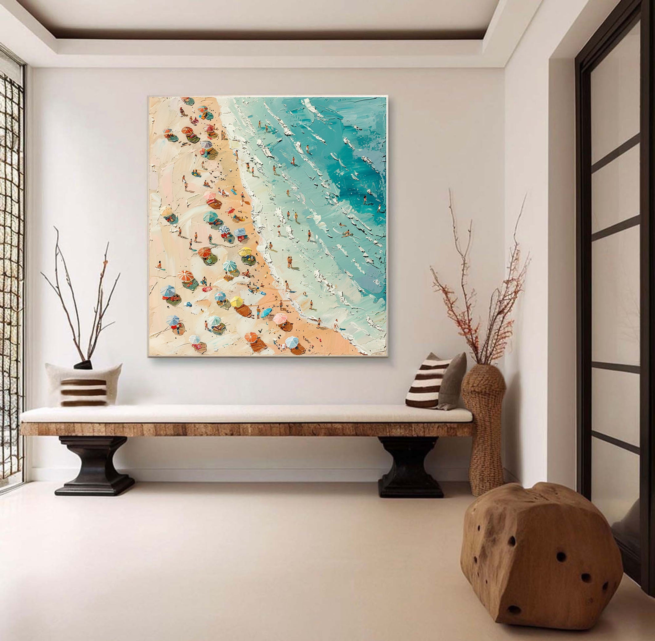 Sunny Beach Day Canvas Art Vibrant Coastal Wall Decor #OS 025