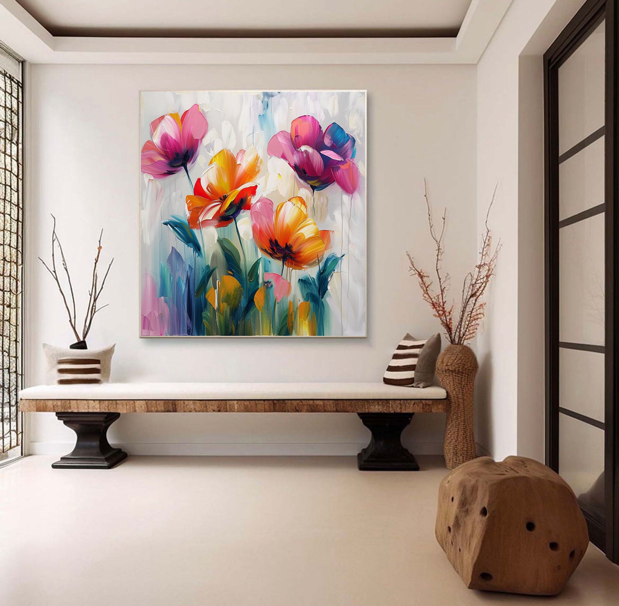 Vibrant Bloom Canvas Art Colorful Flower Wall Decor #FT 031