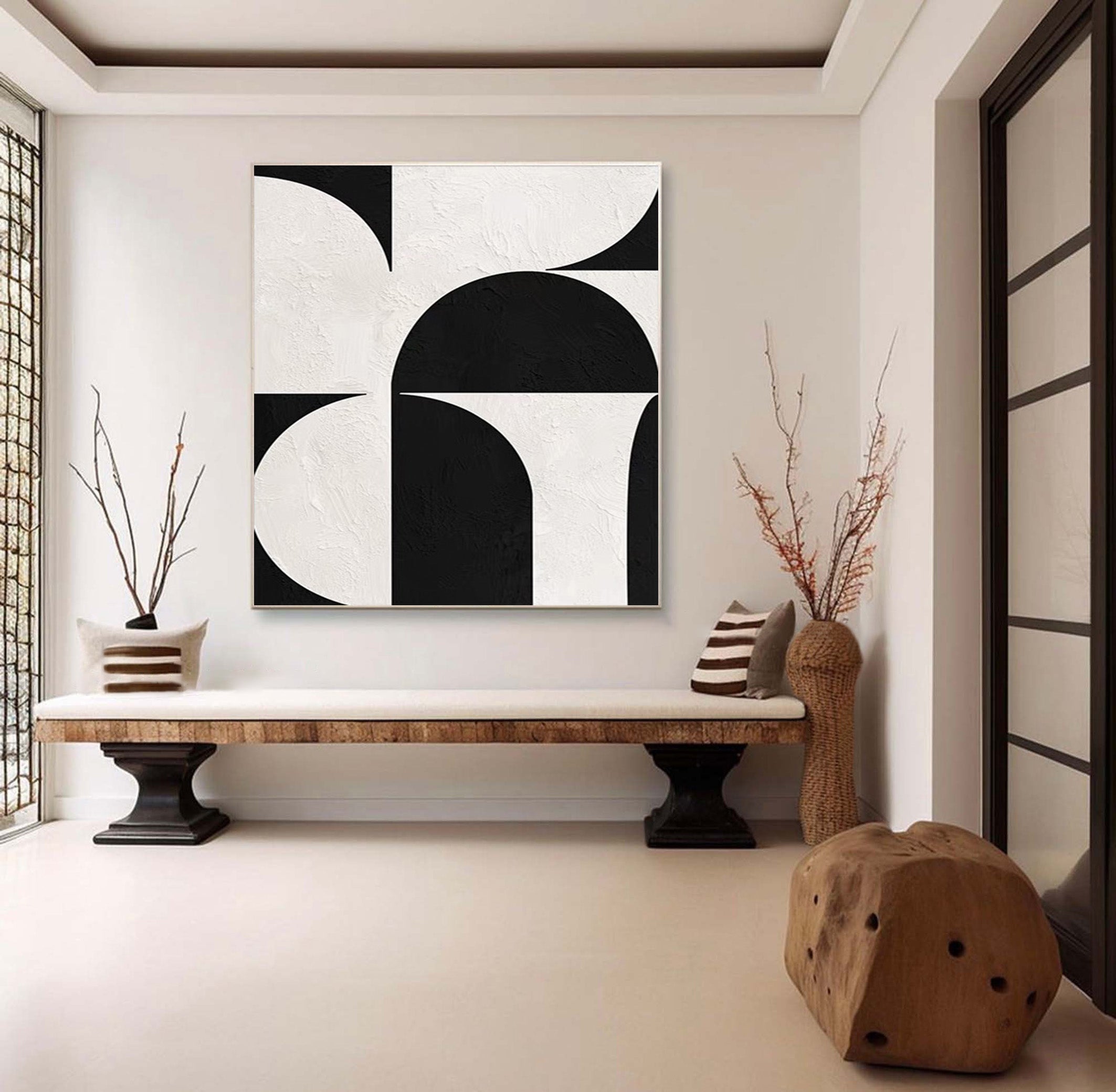Minimalist Black and White Painting, Textured Geometric Forms #BGA 168