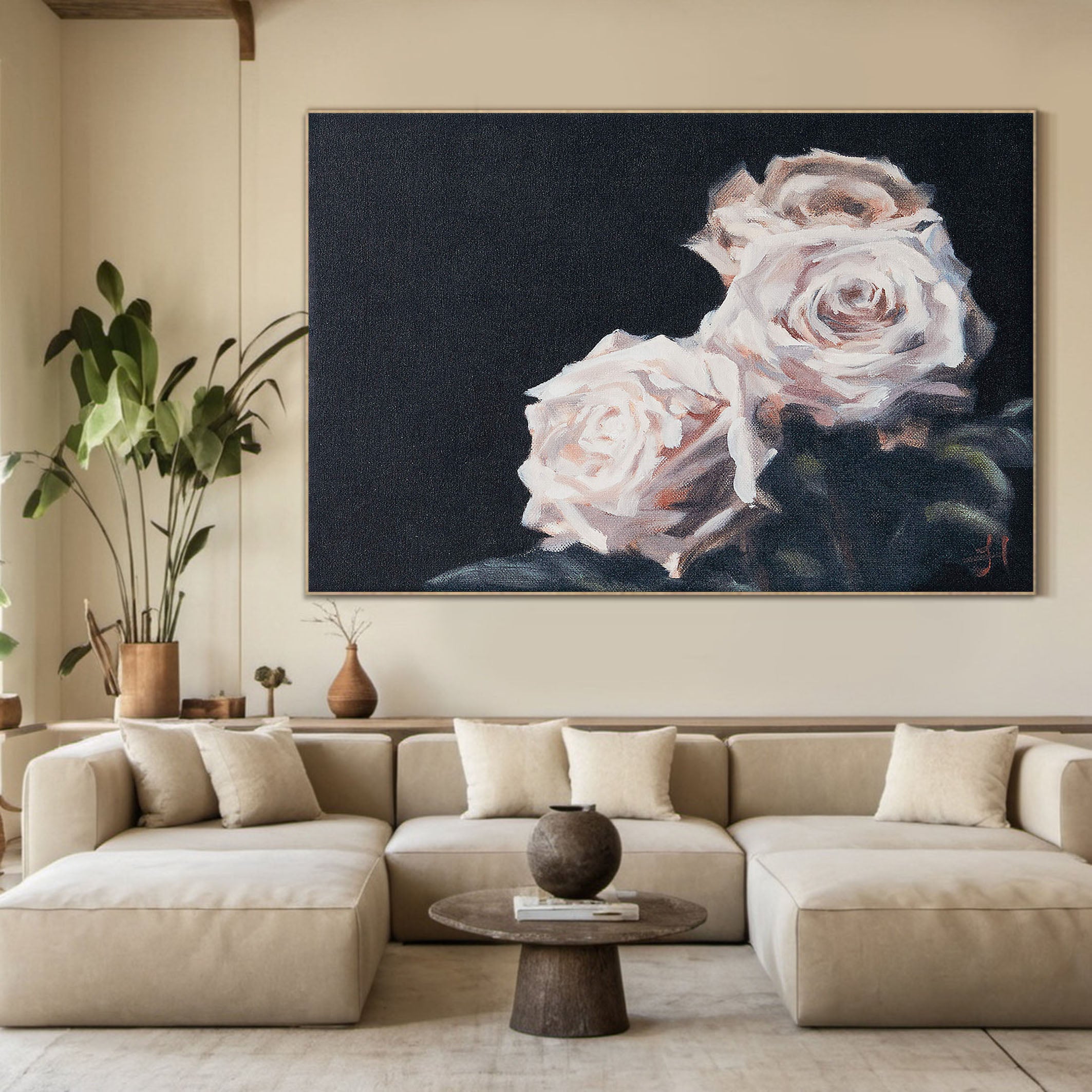 Light Roses on Dark, Contemporary Wall Art #BGA 065