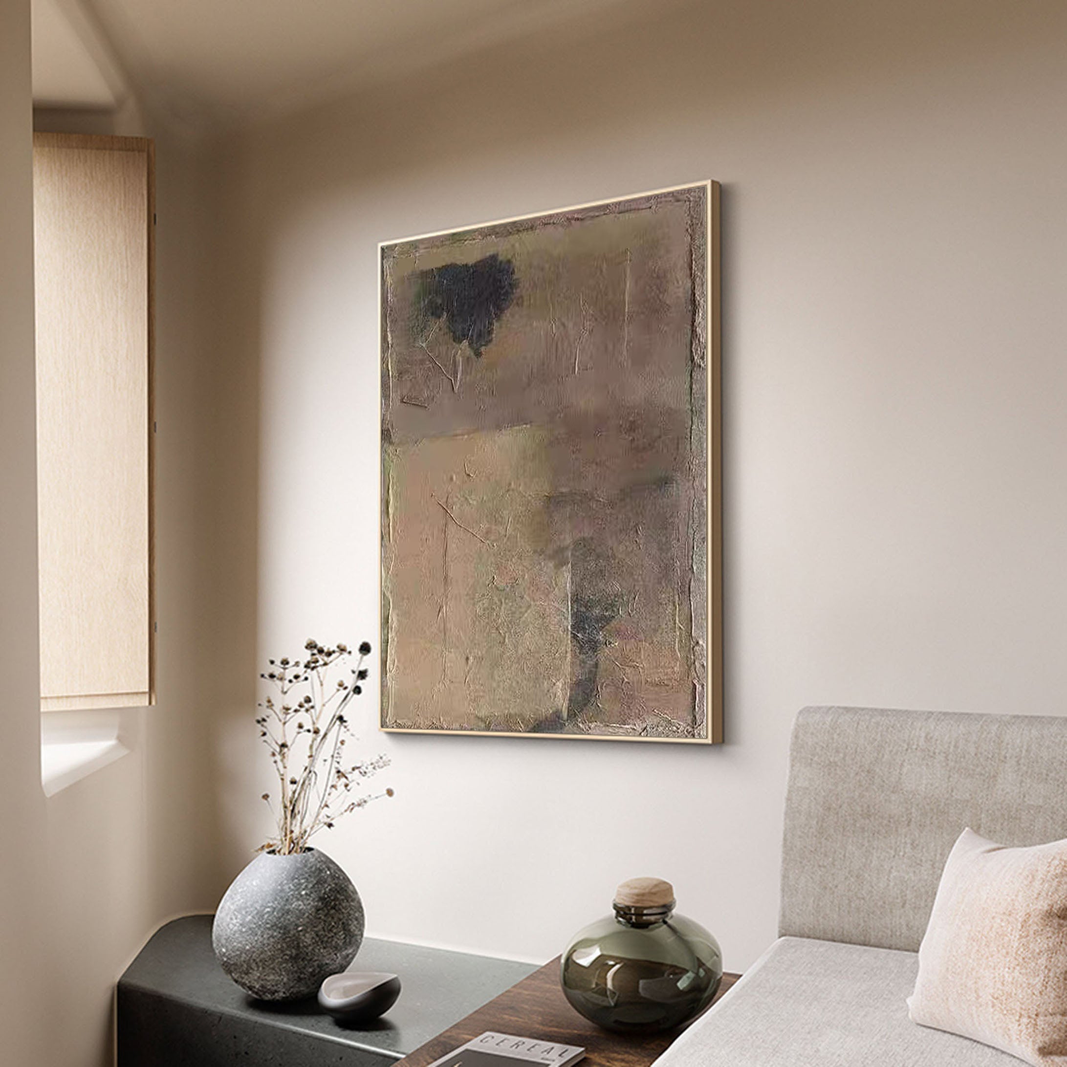 Beige & Brown Abstract Painting #LL 015