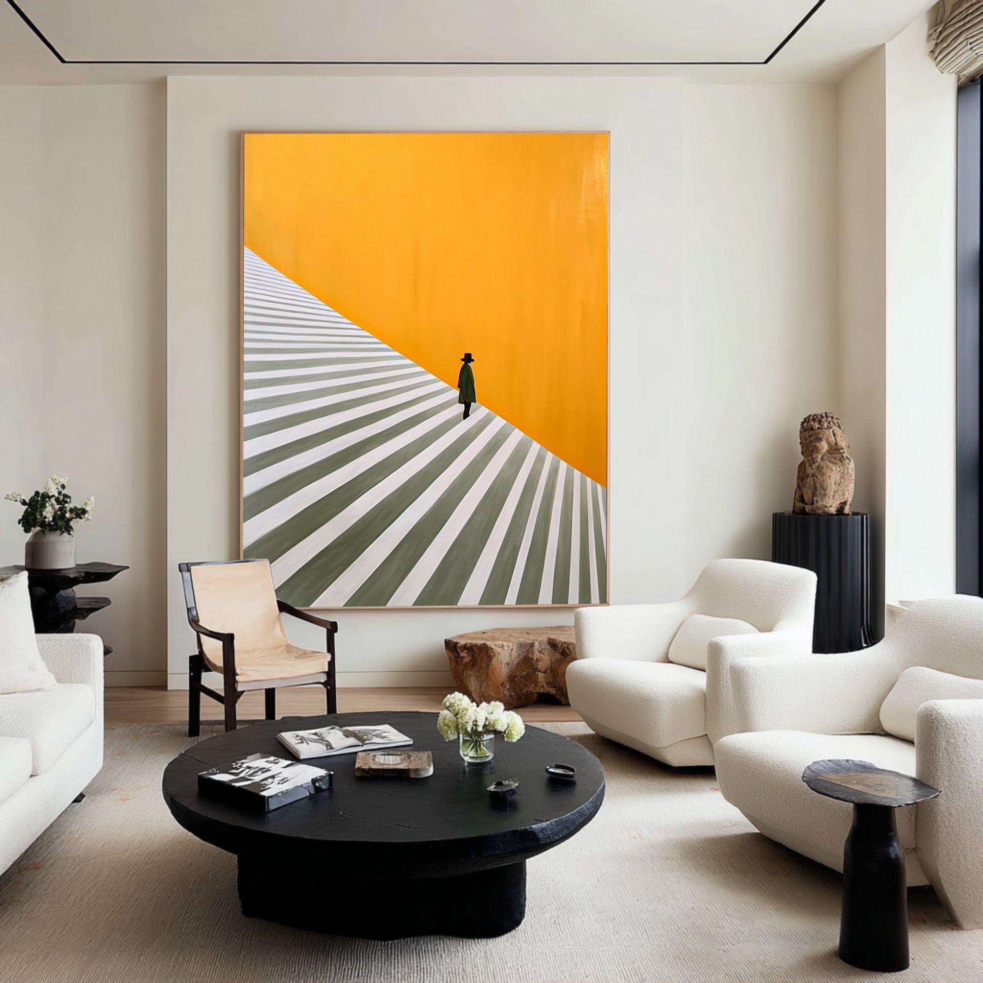 Large Abstract Oil Painting Figure Staircase, Modern Minimal Wall Art for Hallway | ArtvistaGallery #WAB 013