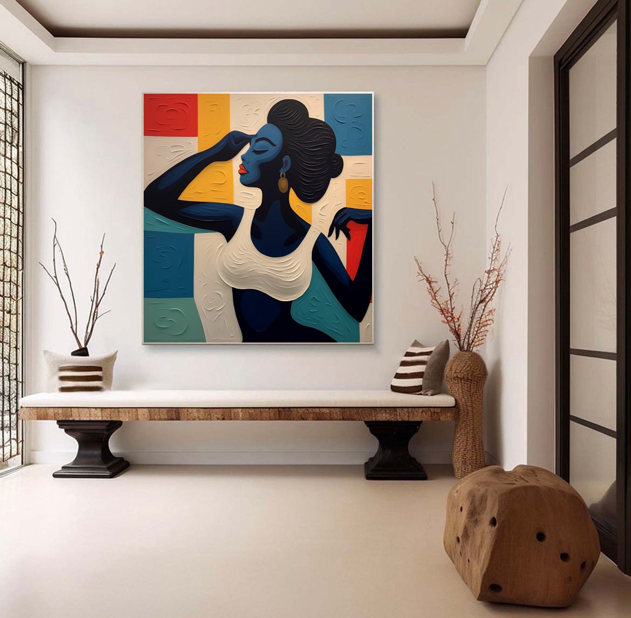 Stylized Portrait with Textured Color Blocks, Modern Wall Art #BGA 159