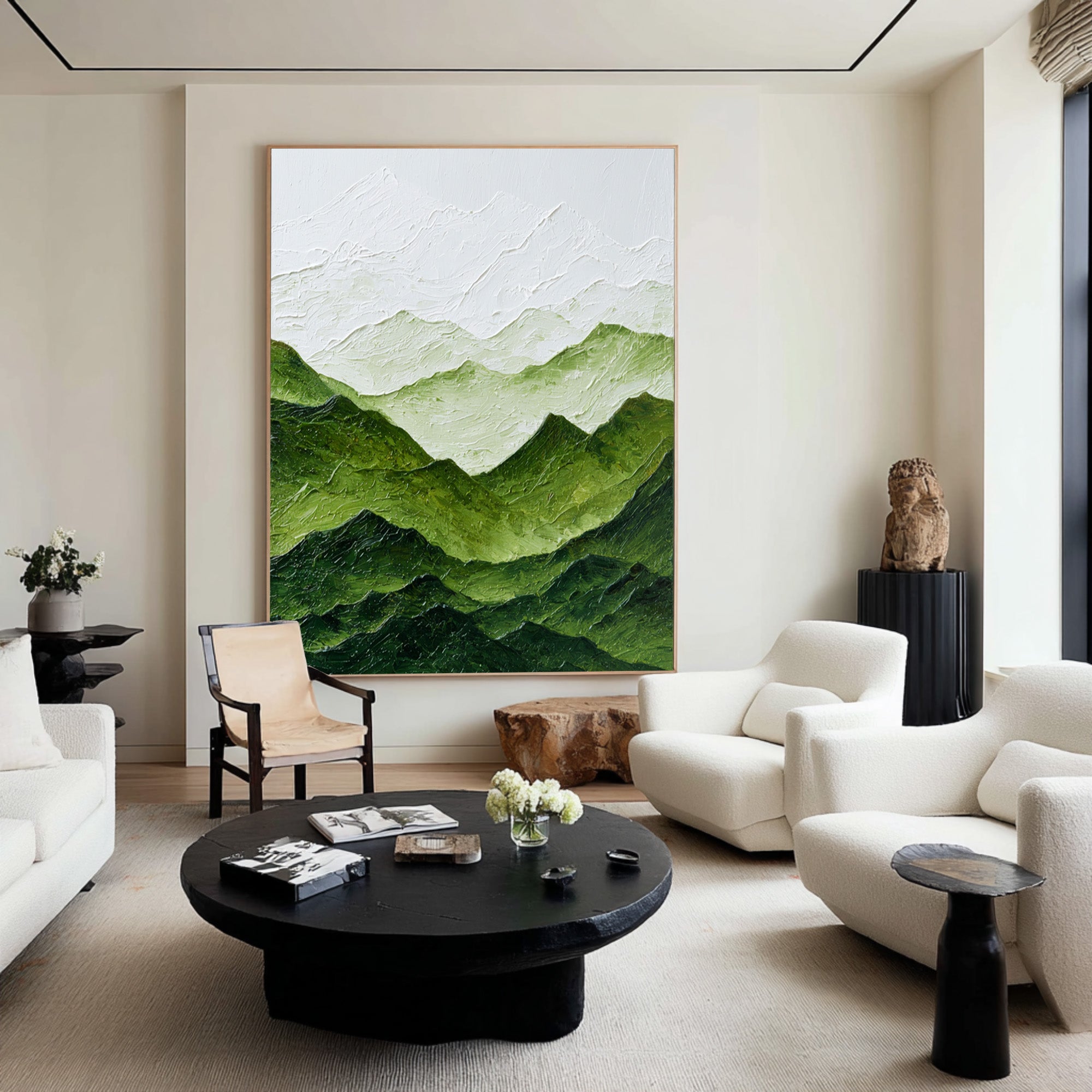 Large Contemporary Abstract Oil Painting, Green Mountain Textured Art for Modern Interior | ArtvistaGallery #WAB 004