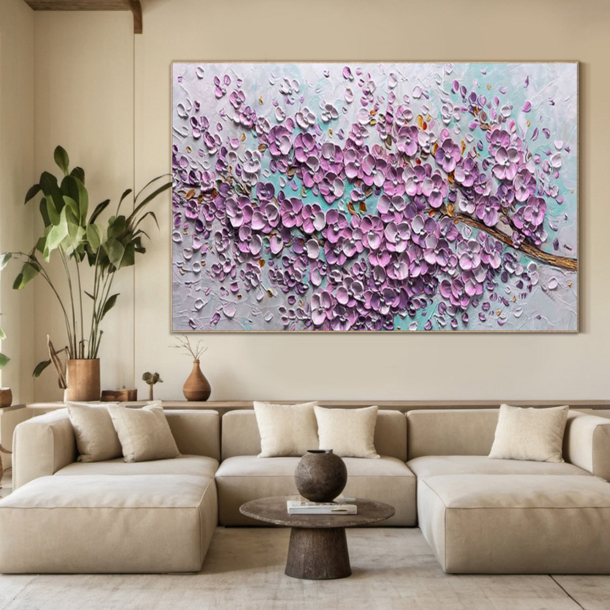 Sakura Dream: Impasto Blossom Relief, Tactile Floral Painting #BGA 152