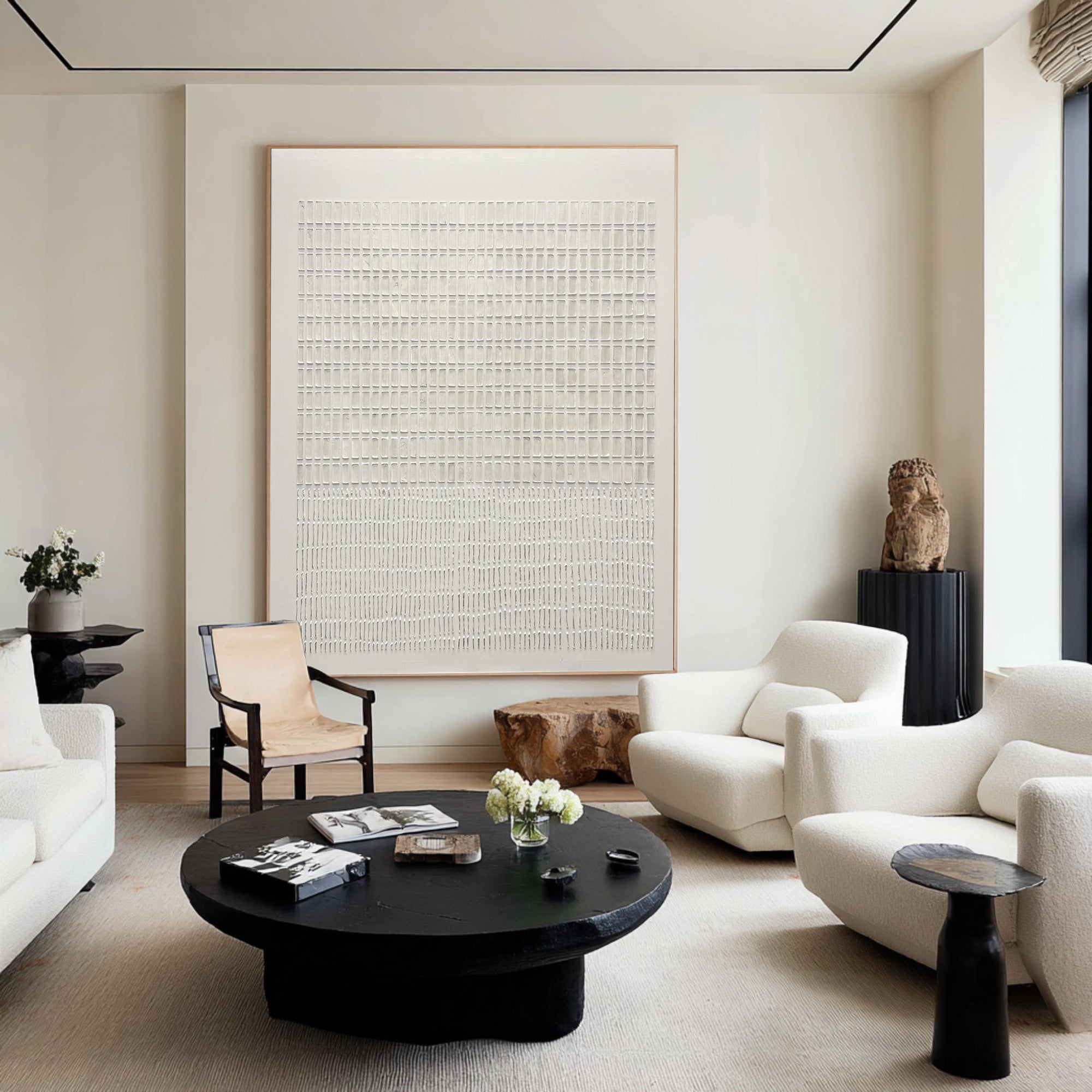 Large Abstract Oil Painting Beige Textured Grid Art, Modern Luxury Wall Art for Living Room | ArtvistaGallery #WAB 024