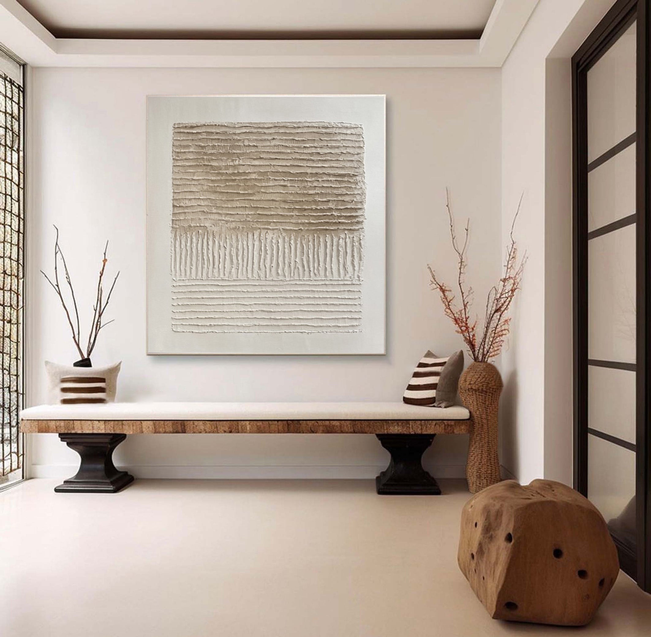 Neutral Art with Horizontal Impasto and Vertical Striations #BGA 197