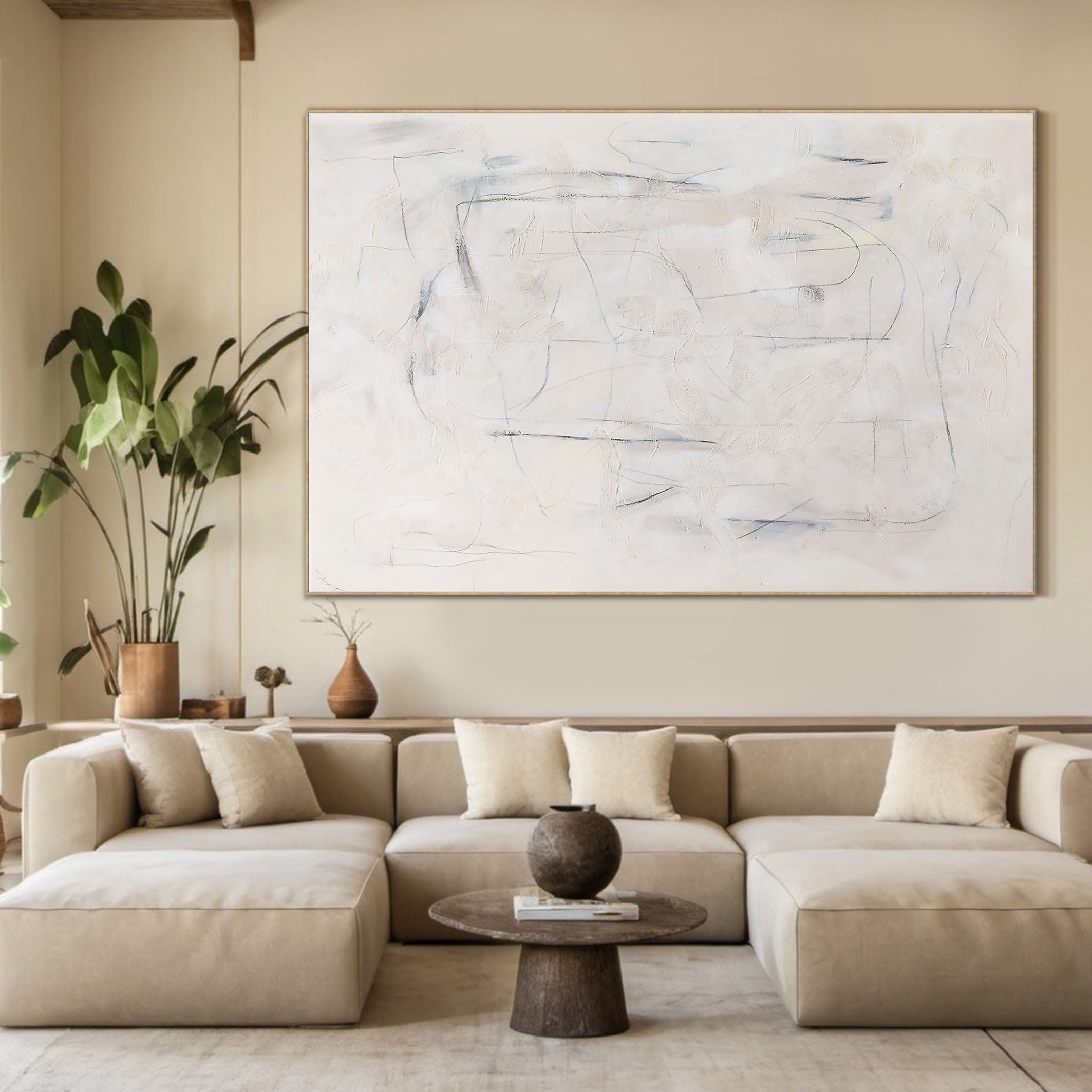 Neutral Field with Delicate Line Impressions, Minimalist Art #BGA 063