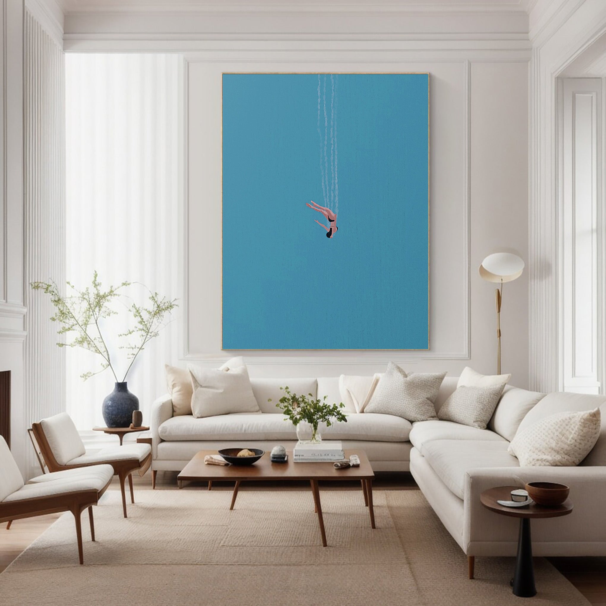 Serene Blue Wall Art Minimalist Diving Painting #WG 095