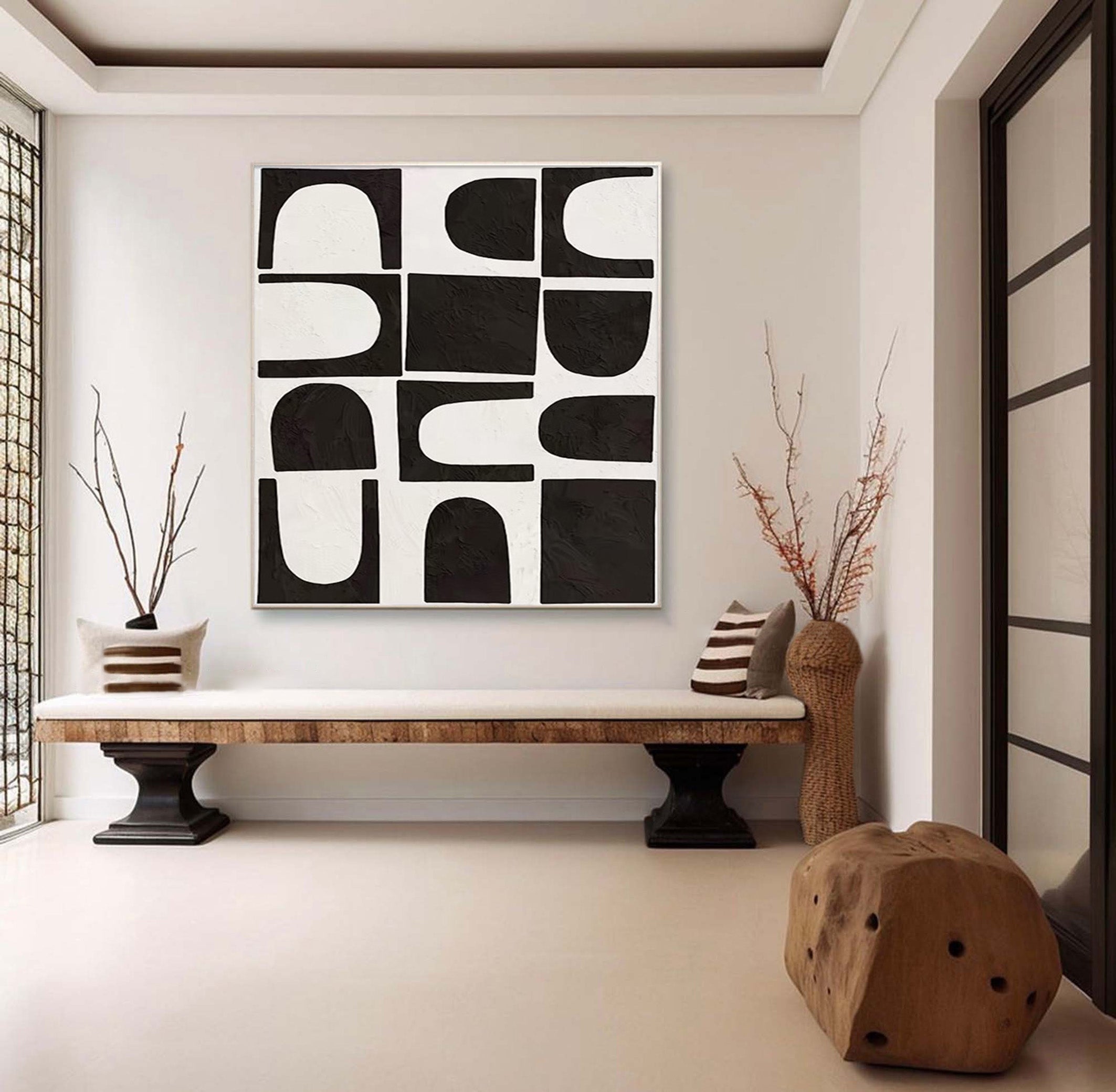 Black and White Painting, Textured Minimalist Grid Design #BGA 169