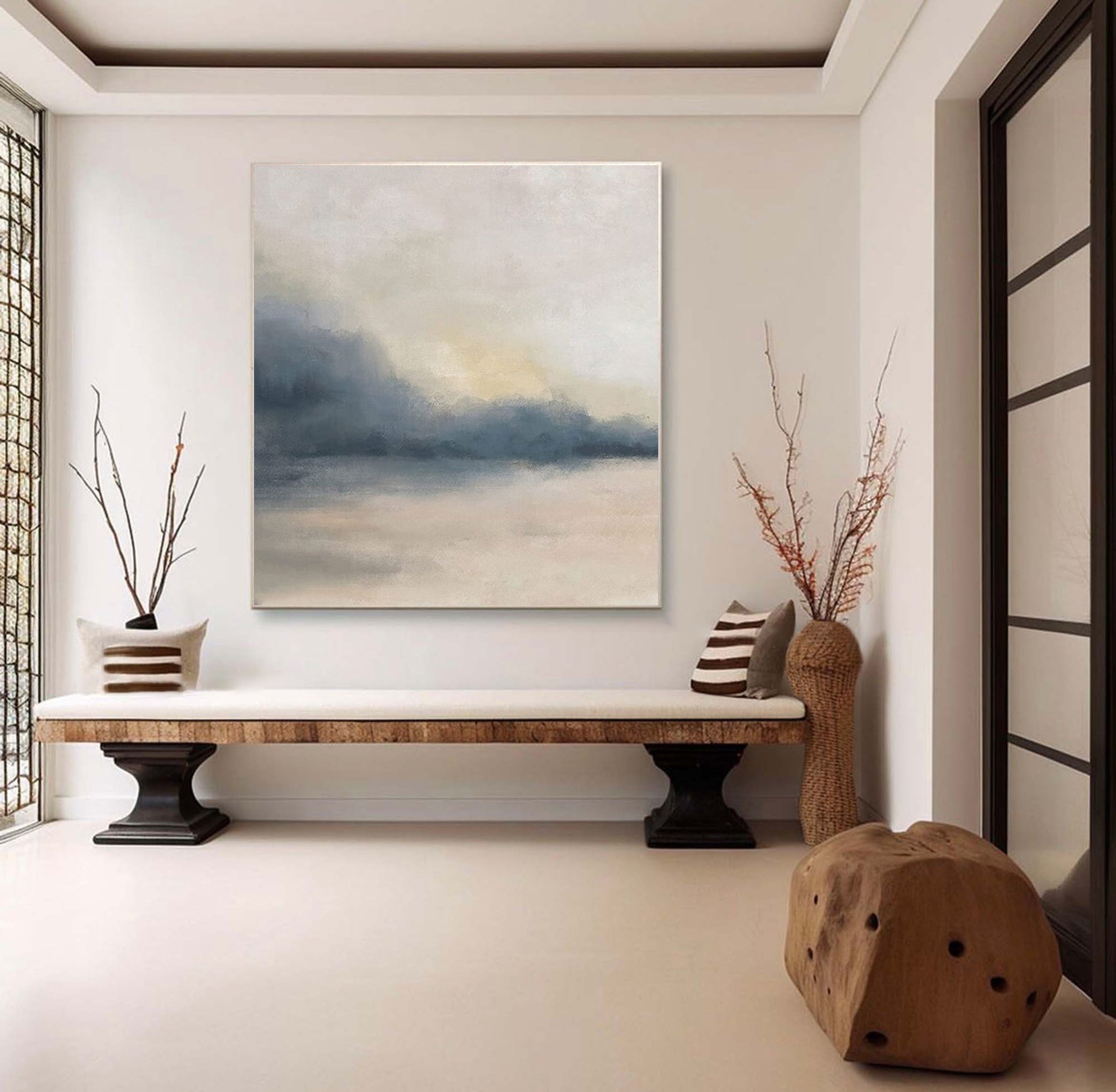 Muted Horizon: Large Soft Color Abstract Landscape Art #BGA 137