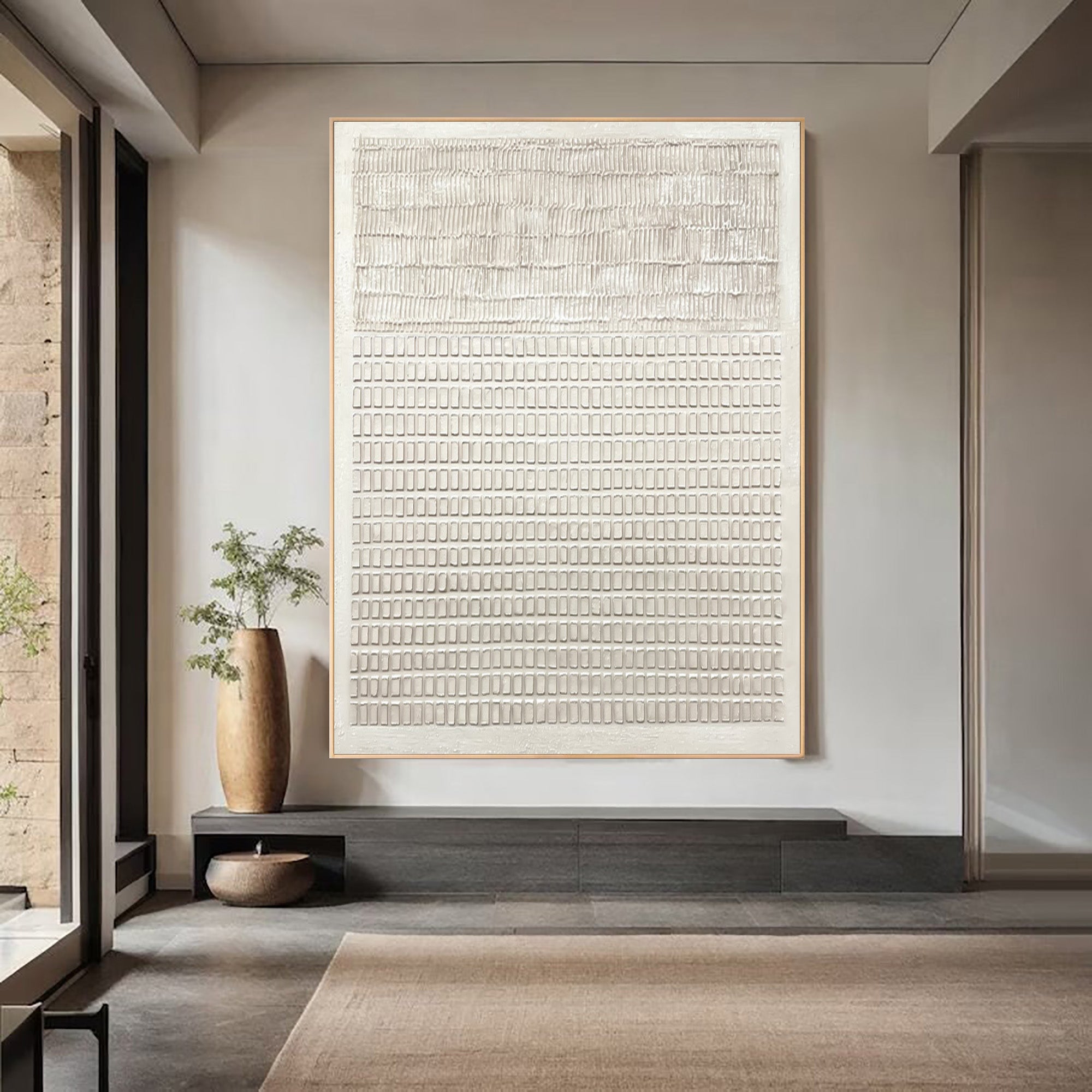 Large White Textured Art Modern Hallway Decor #WG 041