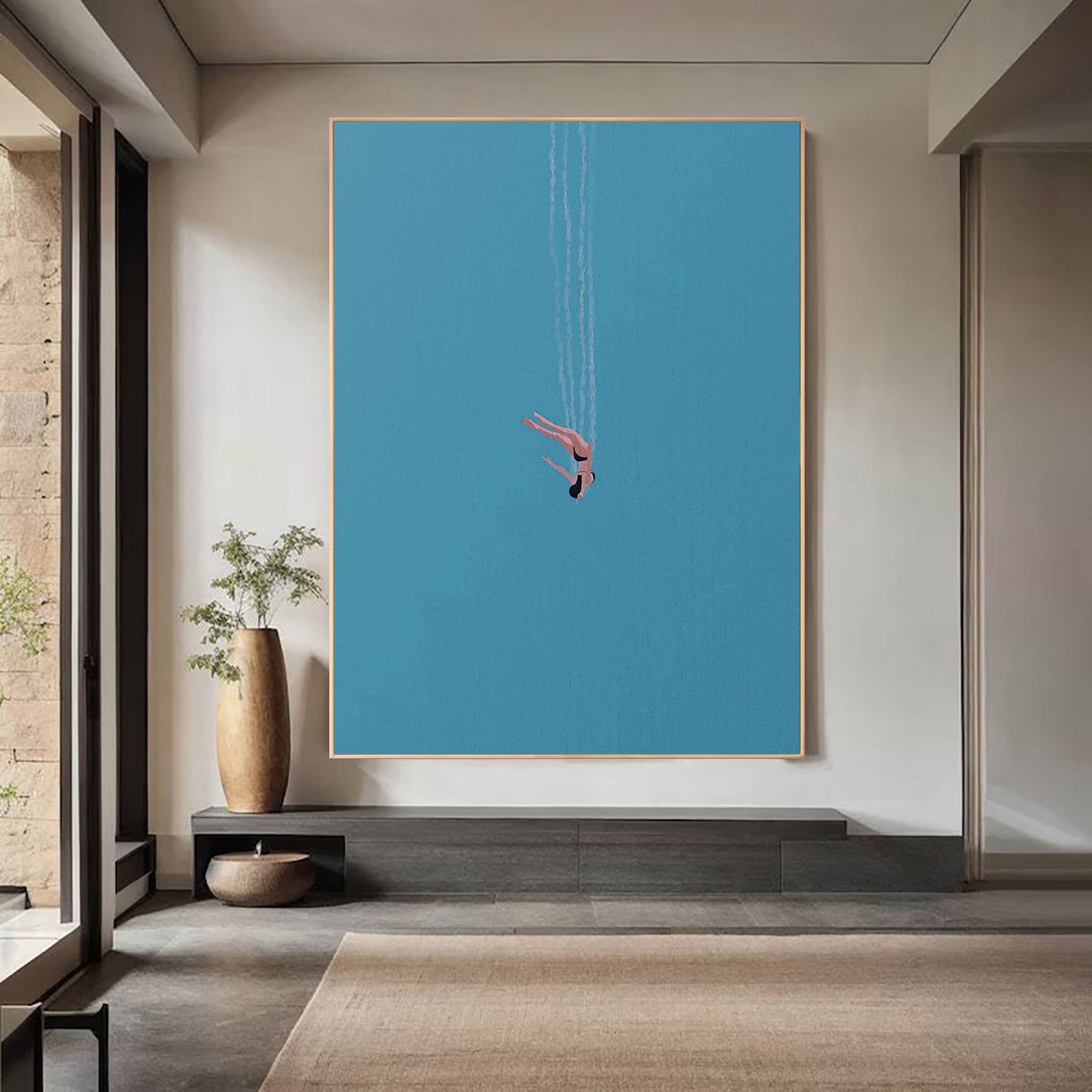 Serene Blue Wall Art Minimalist Diving Painting #WG 095