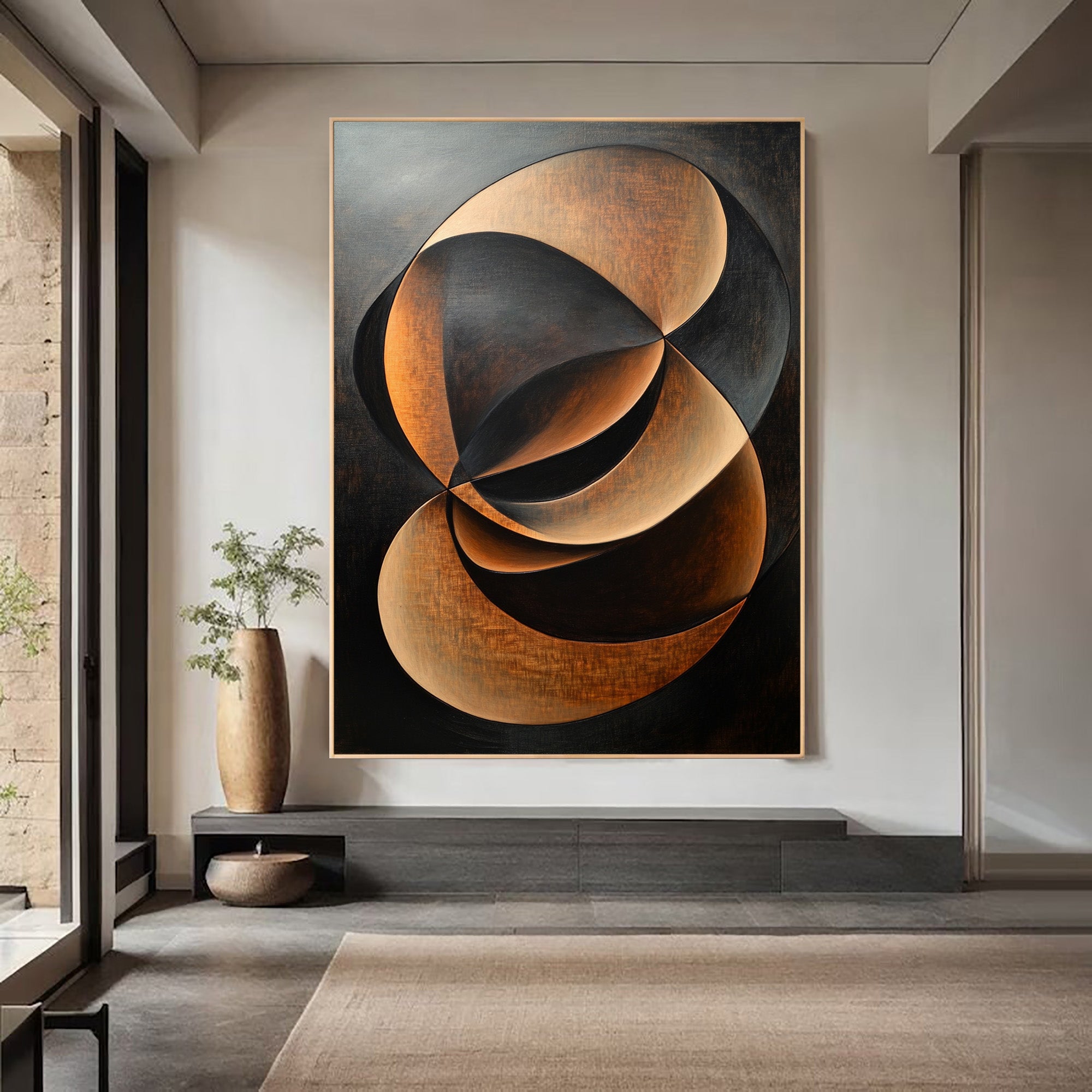 Dark Abstract Painting with Bronze Accents Modern Art #WG 094