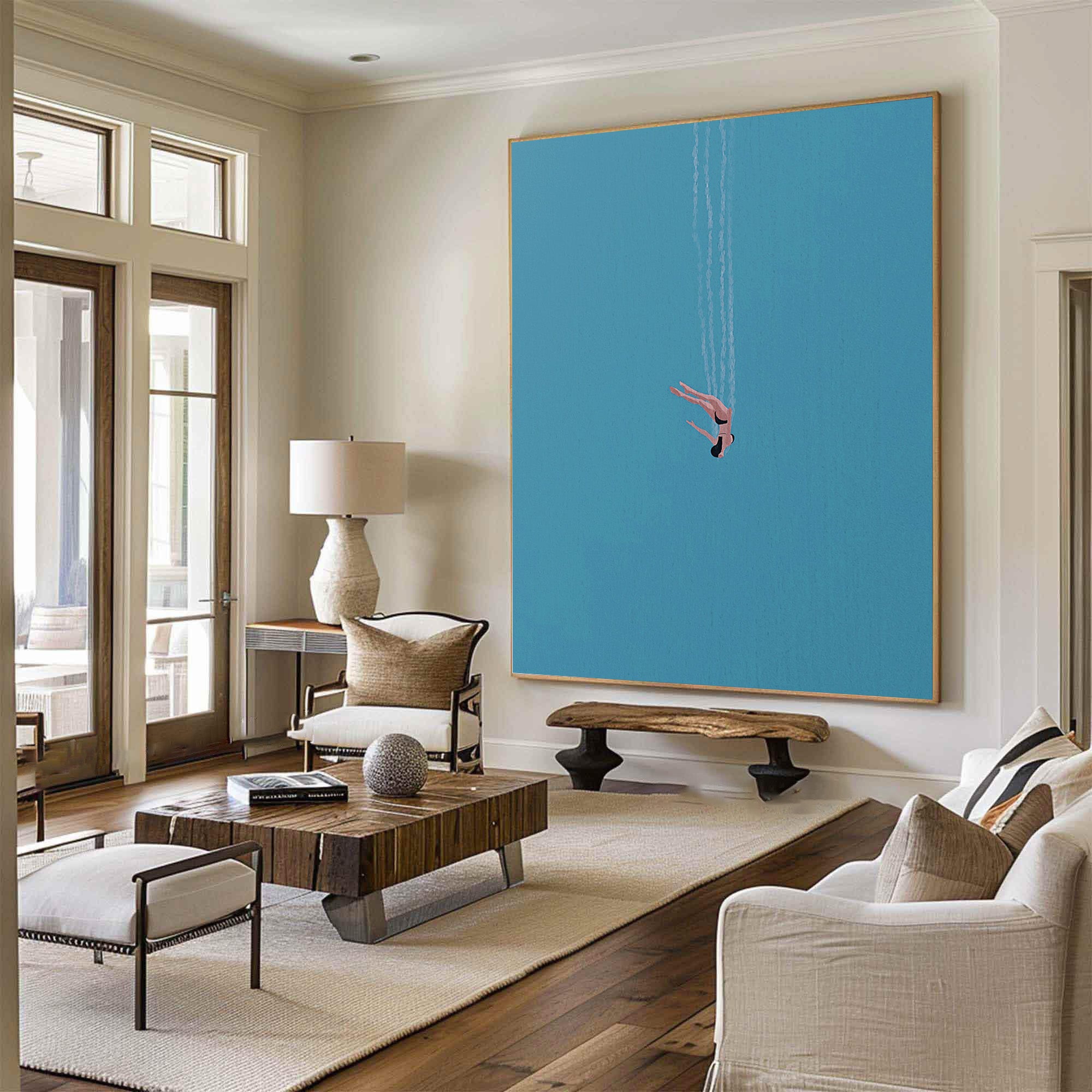 Serene Blue Wall Art Minimalist Diving Painting #WG 095