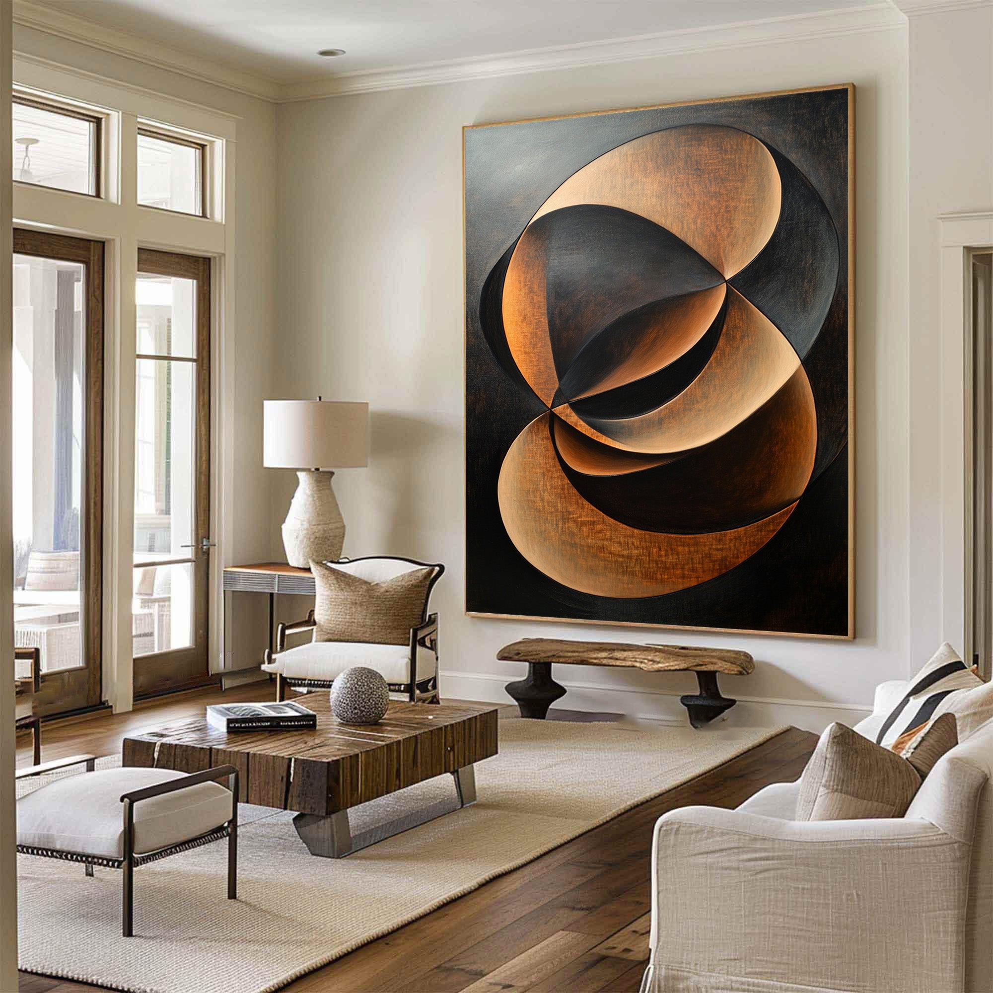 Dark Abstract Painting with Bronze Accents Modern Art #WG 094