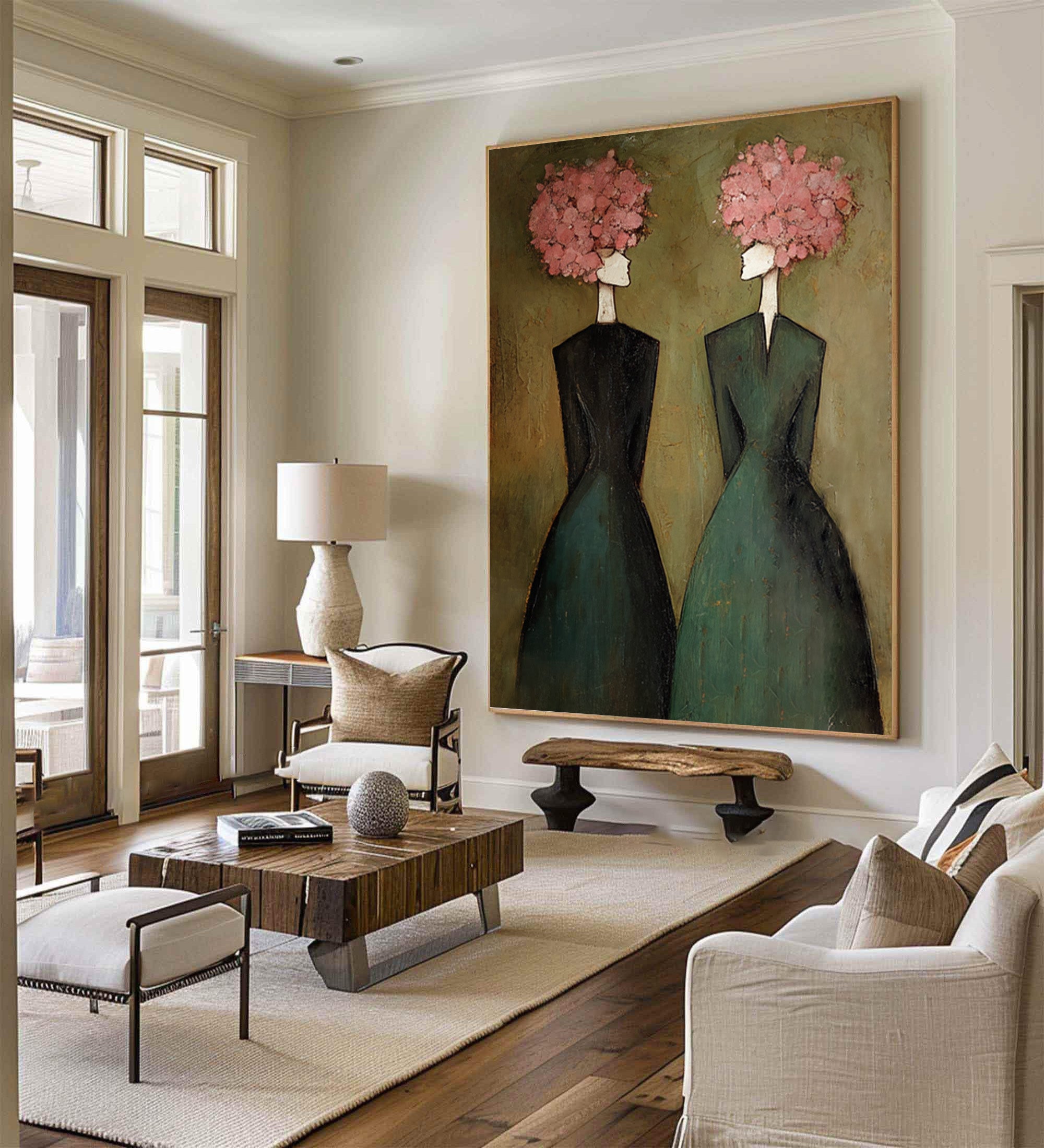 Large Elegant Figurative Oil Painting on Canvas – Modern Pink Portrait Wall Art #WAB 034