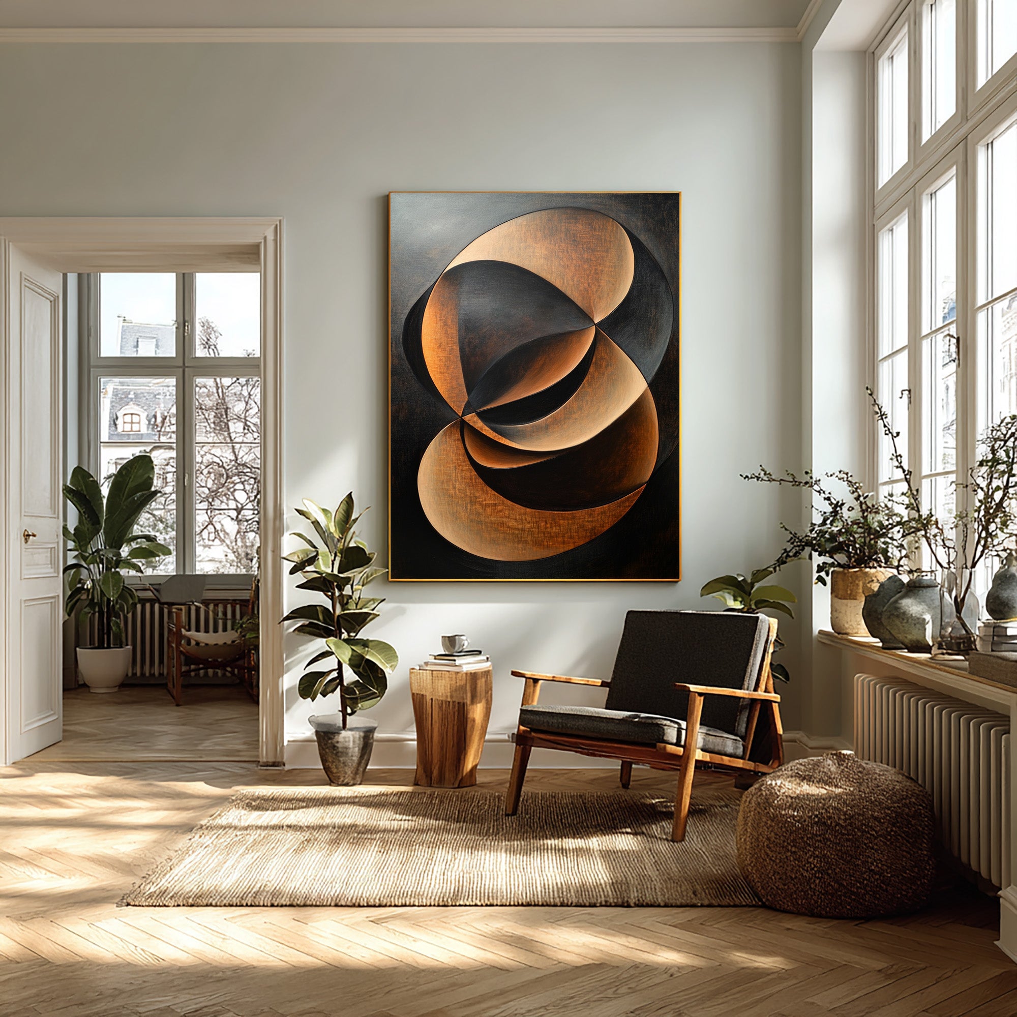 Dark Abstract Painting with Bronze Accents Modern Art #WG 094