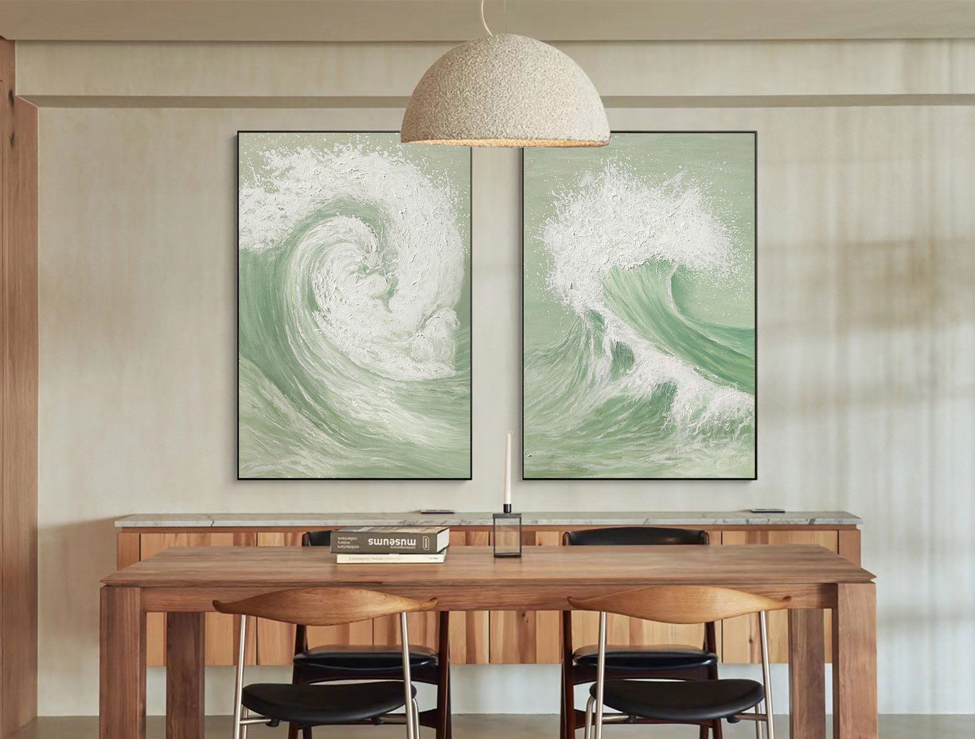 Green & White Abstract Painting SET OF 2 #AVG 034