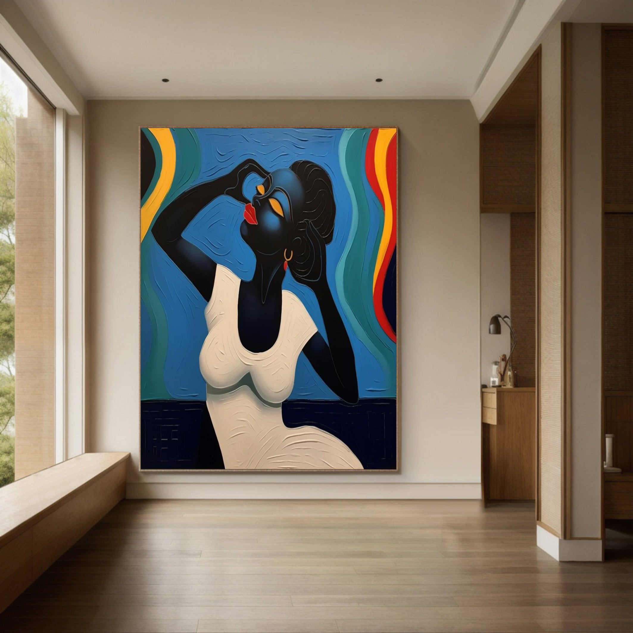 Elegant Portrait with Abstract Flowing Bands, Contemporary Art #BGA 174