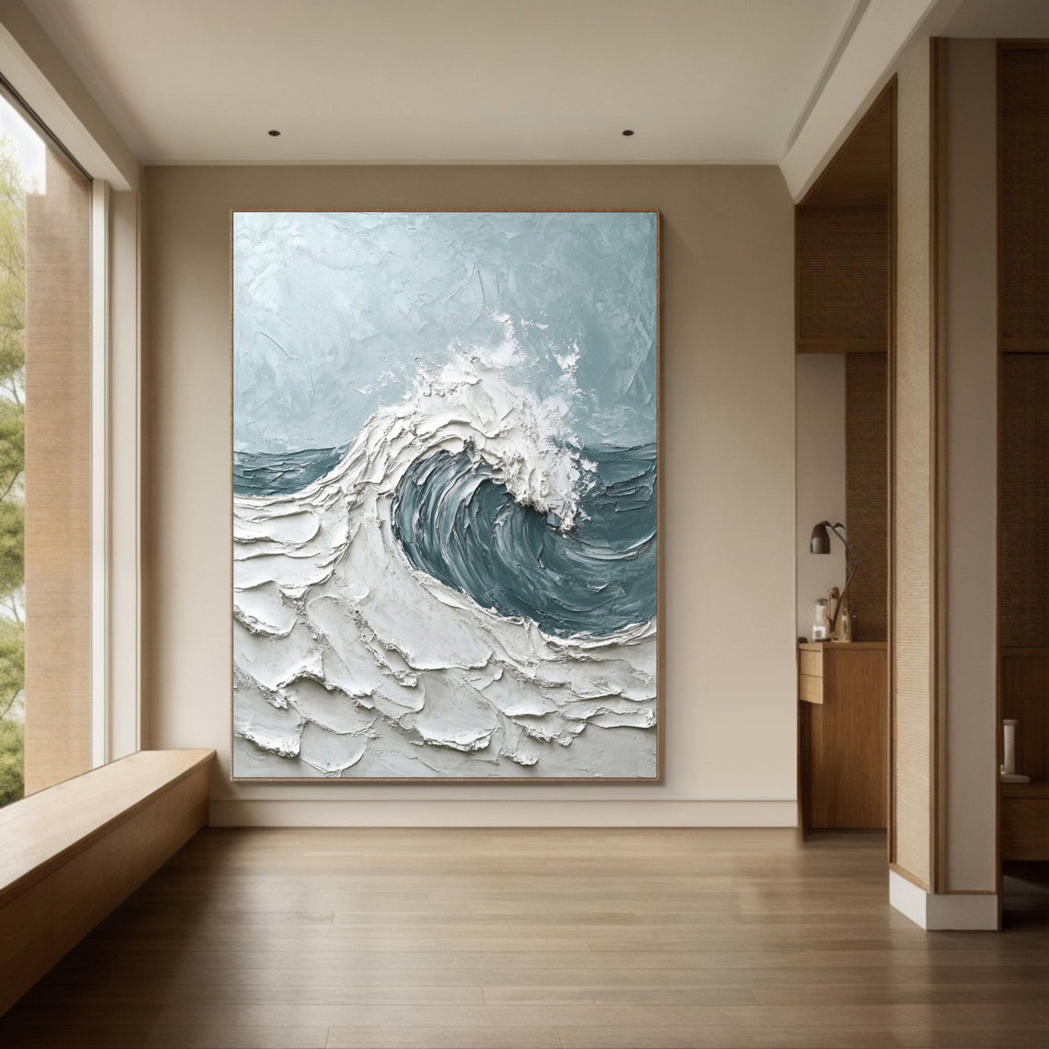 Modern Seascape Painting with Tactile Wave and Light Blues #BGA 200