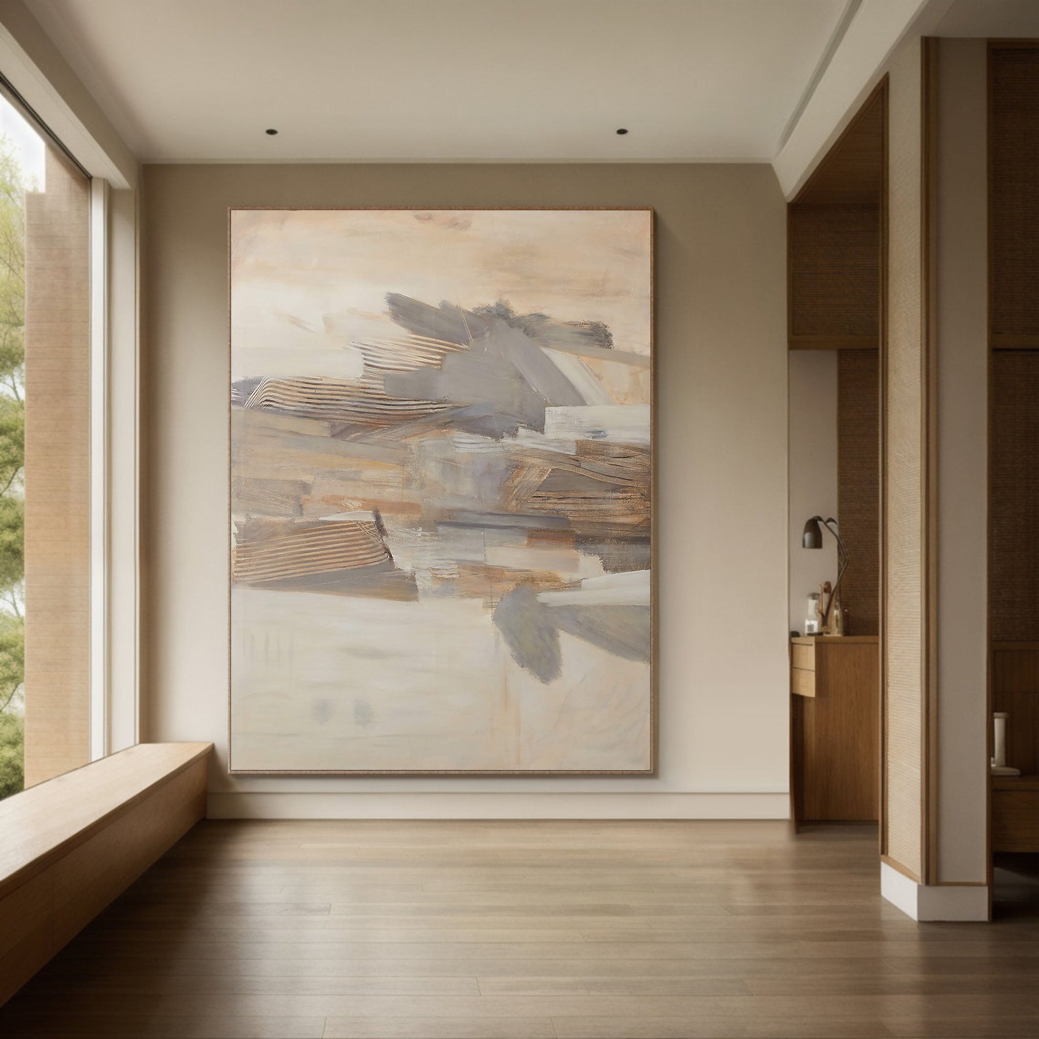 Textured Abstract Landscape, Layered Forms, Neutral Palette #BGA 053