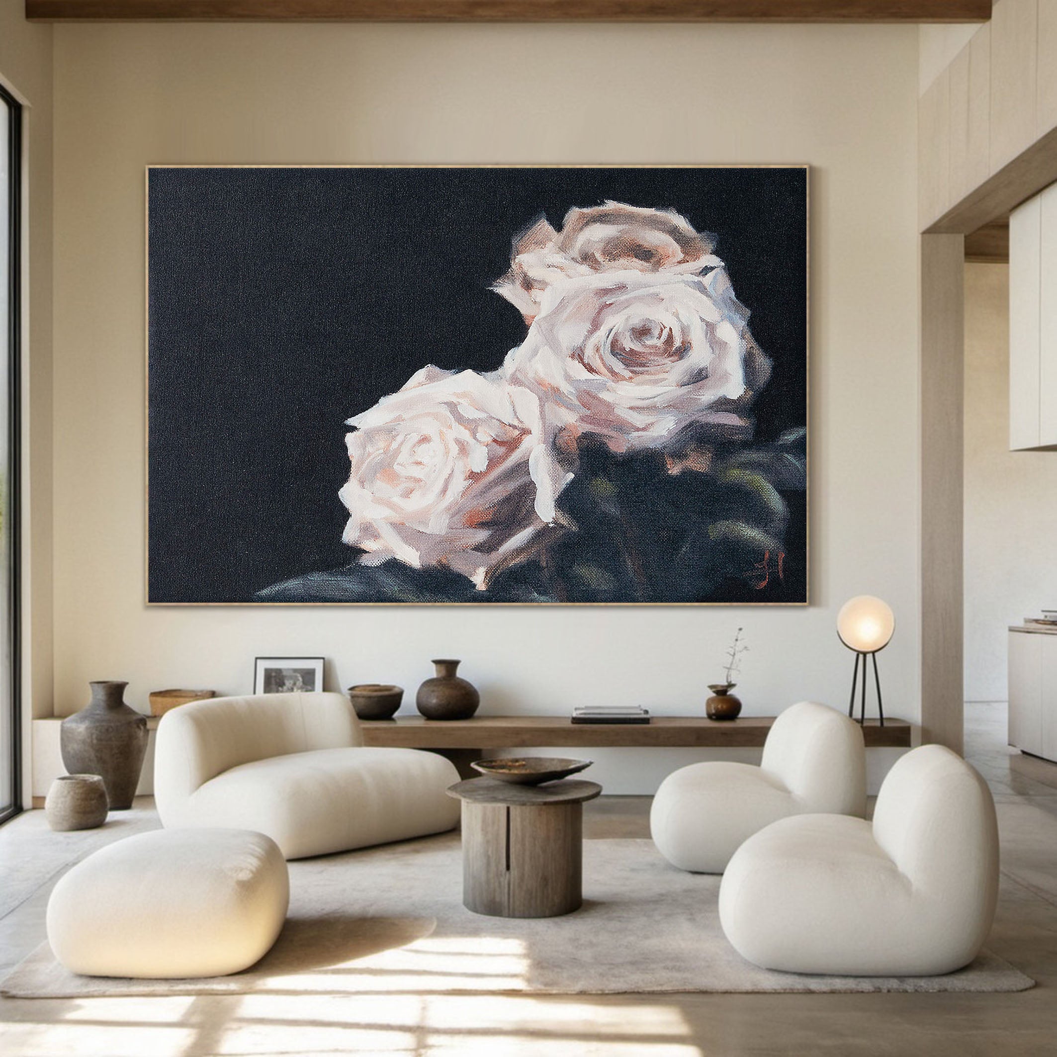 Light Roses on Dark, Contemporary Wall Art #BGA 065